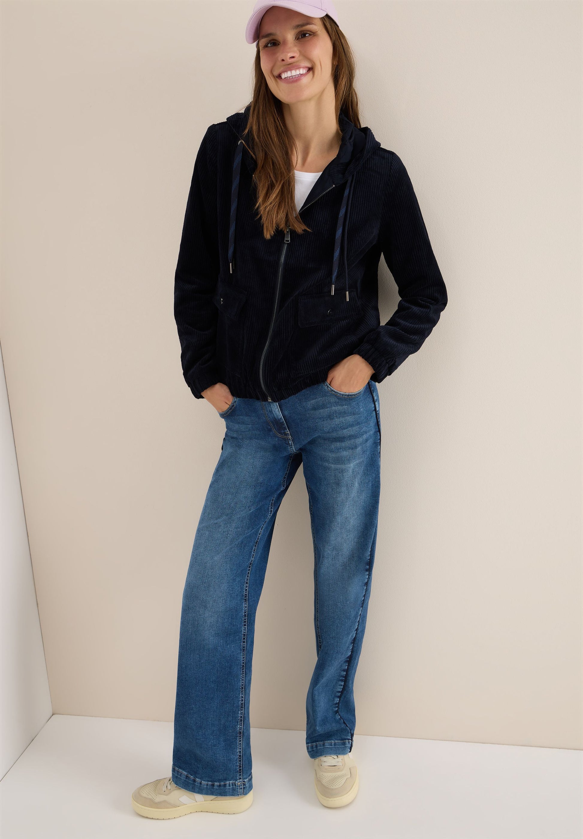 Cecil Damen Cordjacke mit Kapuze blau