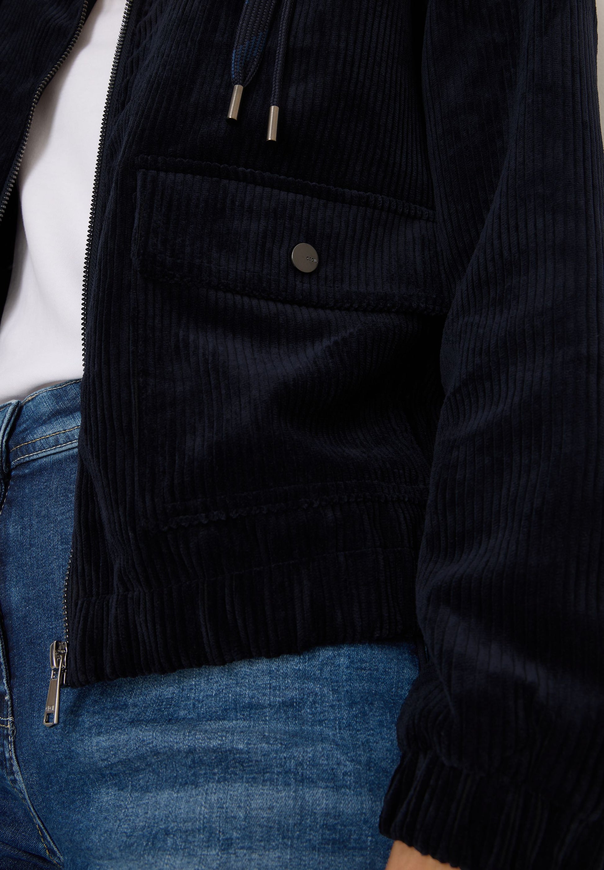 Cecil Damen Cordjacke mit Kapuze blau