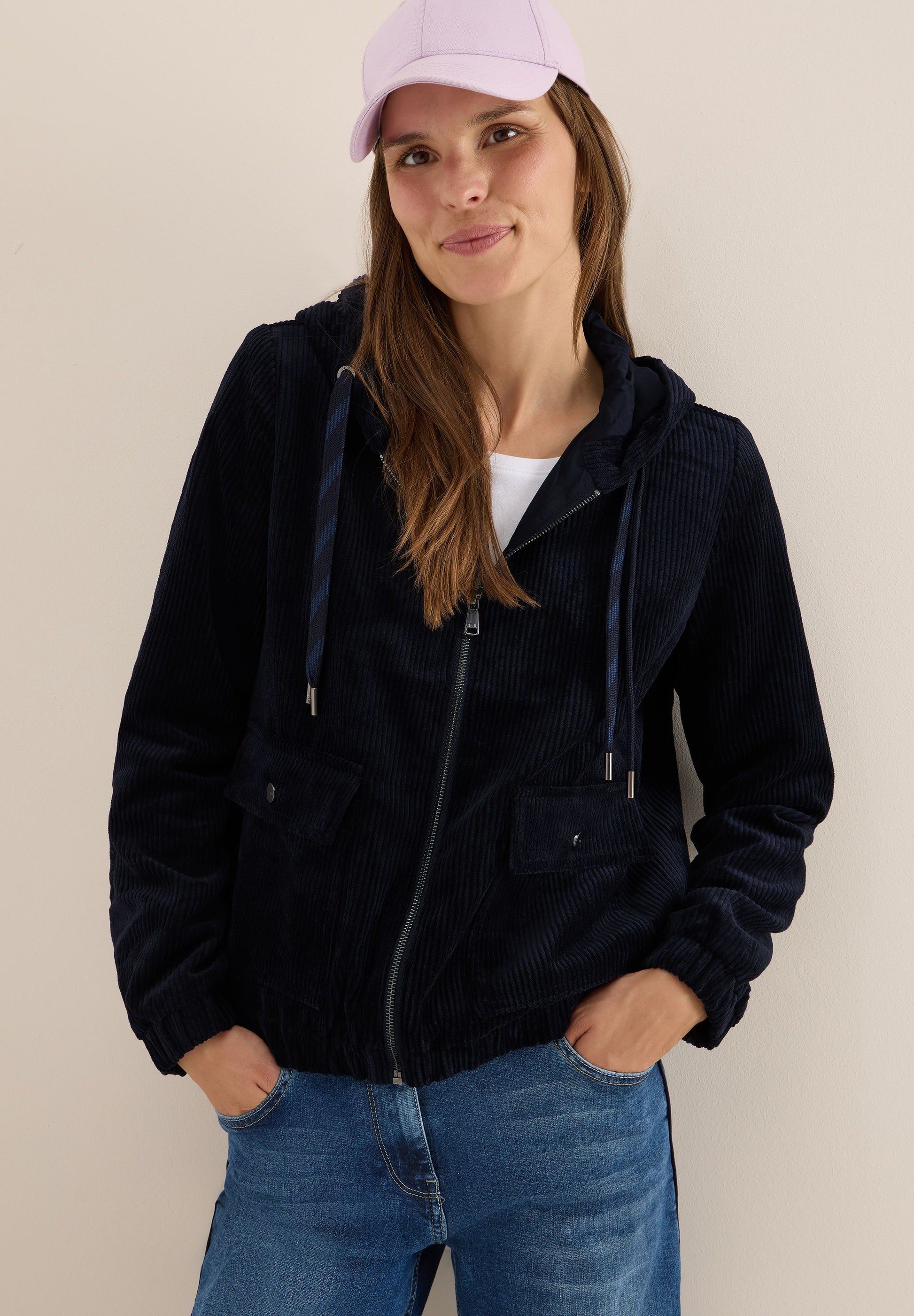 Cecil Damen Cordjacke mit Kapuze blau
