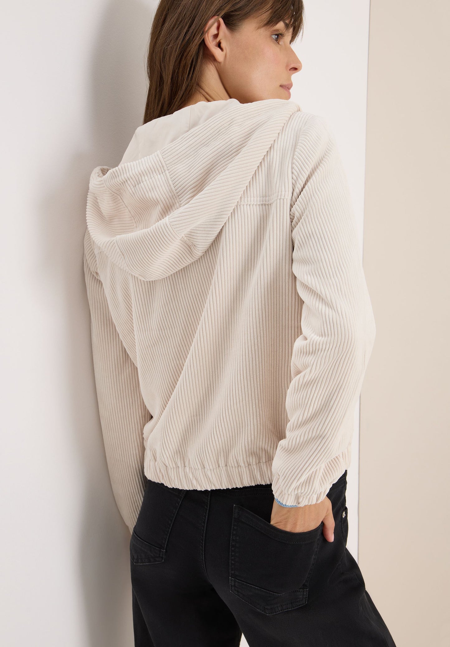 Cecil Damen Cordjacke mit Kapuze beige