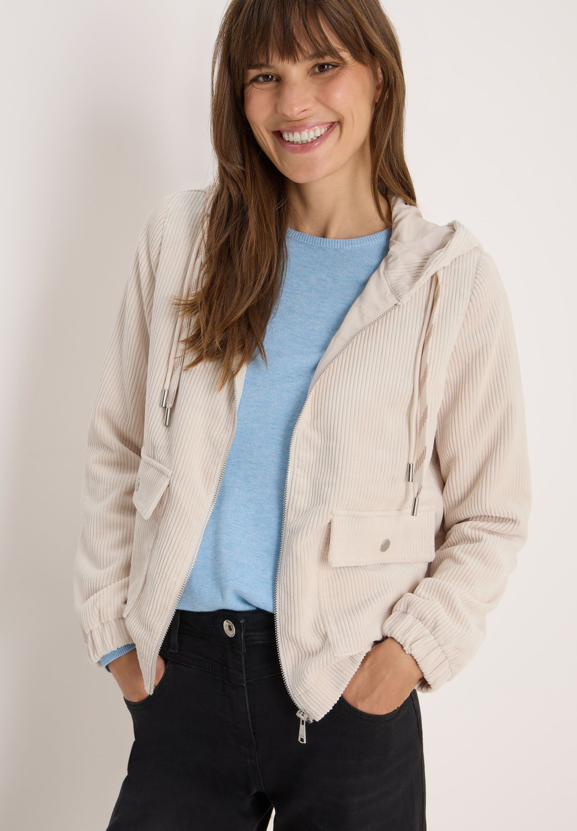 Cecil Damen Cordjacke mit Kapuze beige