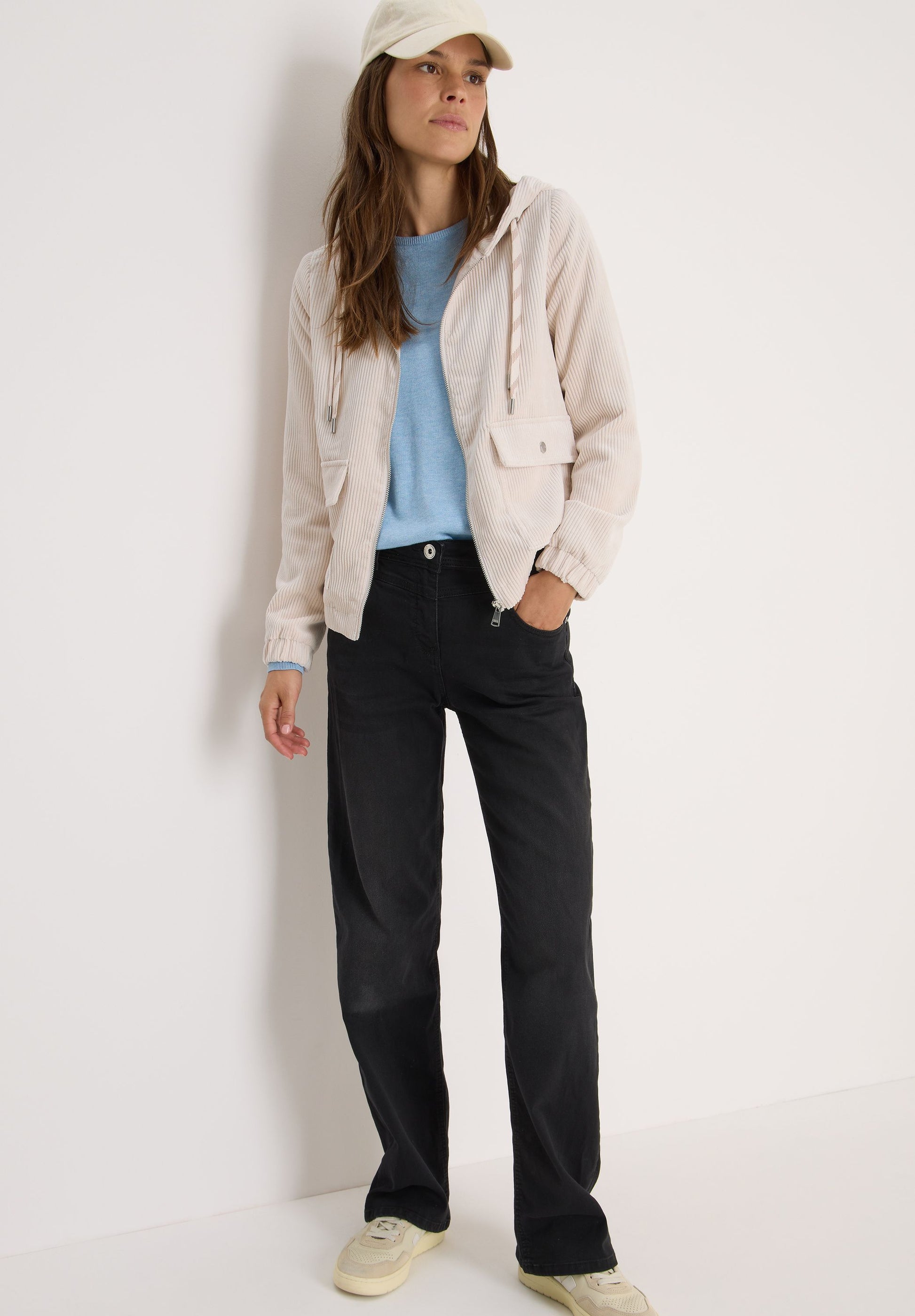 Cecil Damen Cordjacke mit Kapuze beige