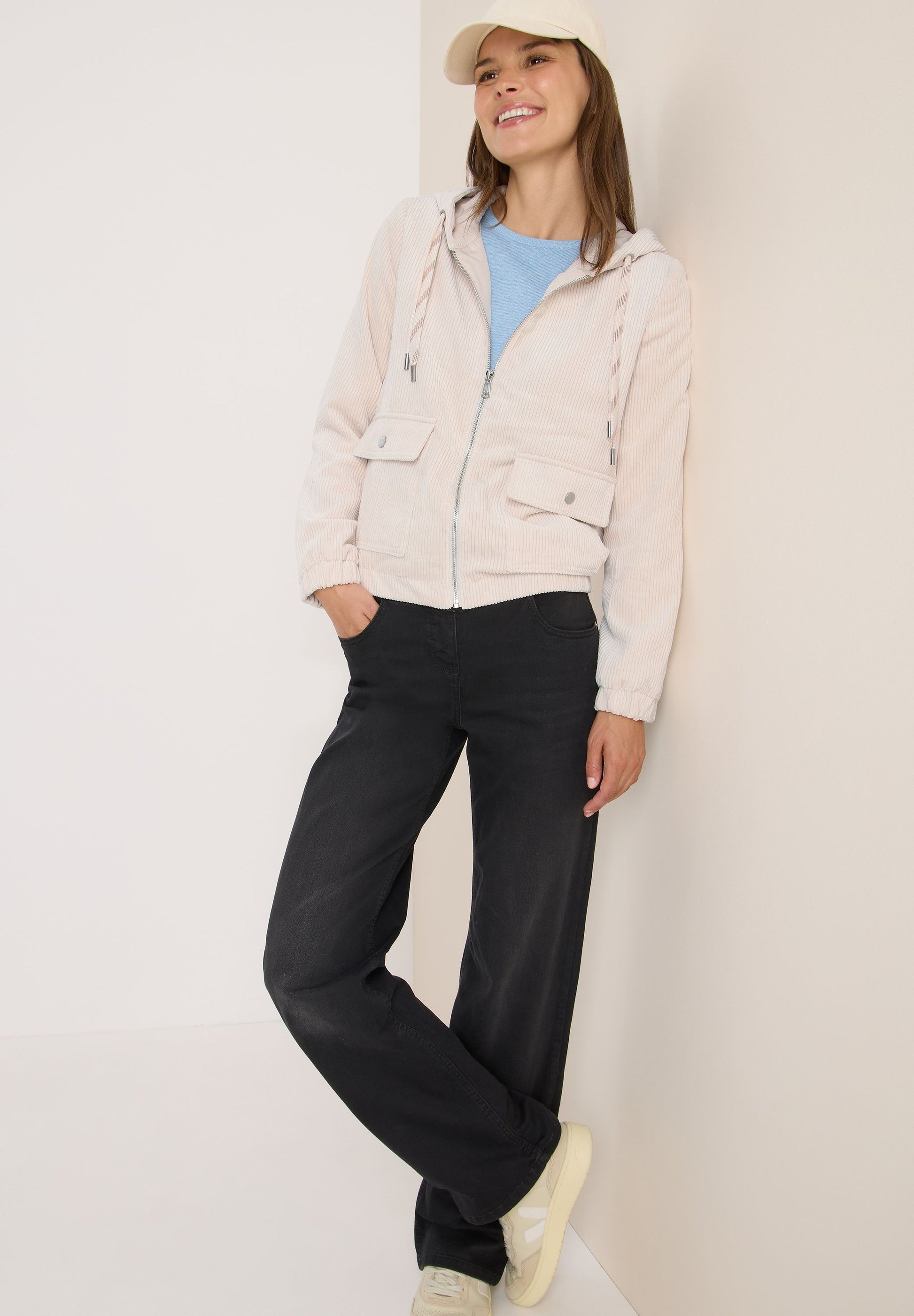 Cecil Damen Cordjacke mit Kapuze beige