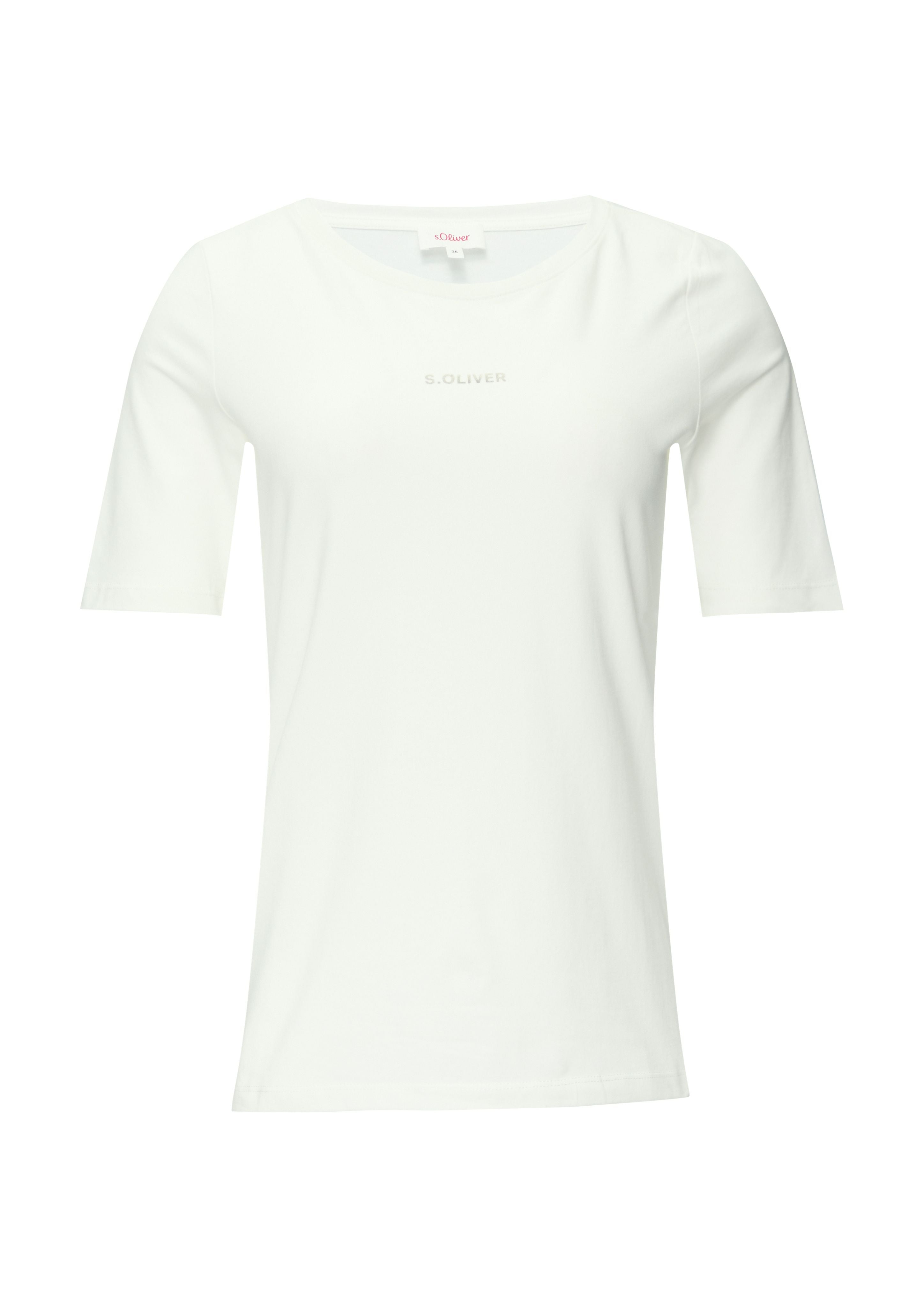 S.Oliver Damen T-Shirt Mit Glitzergarn - Weiches Viskose-Jersey, Loose Fit, 58 Cm Rückenlänge