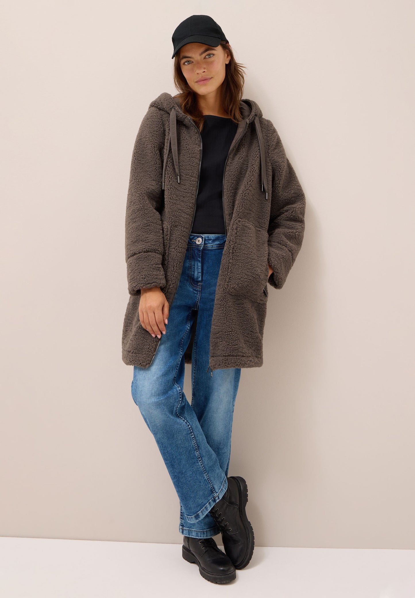 Cecil – Cecil Damen Teddy Mantel mit Kapuze