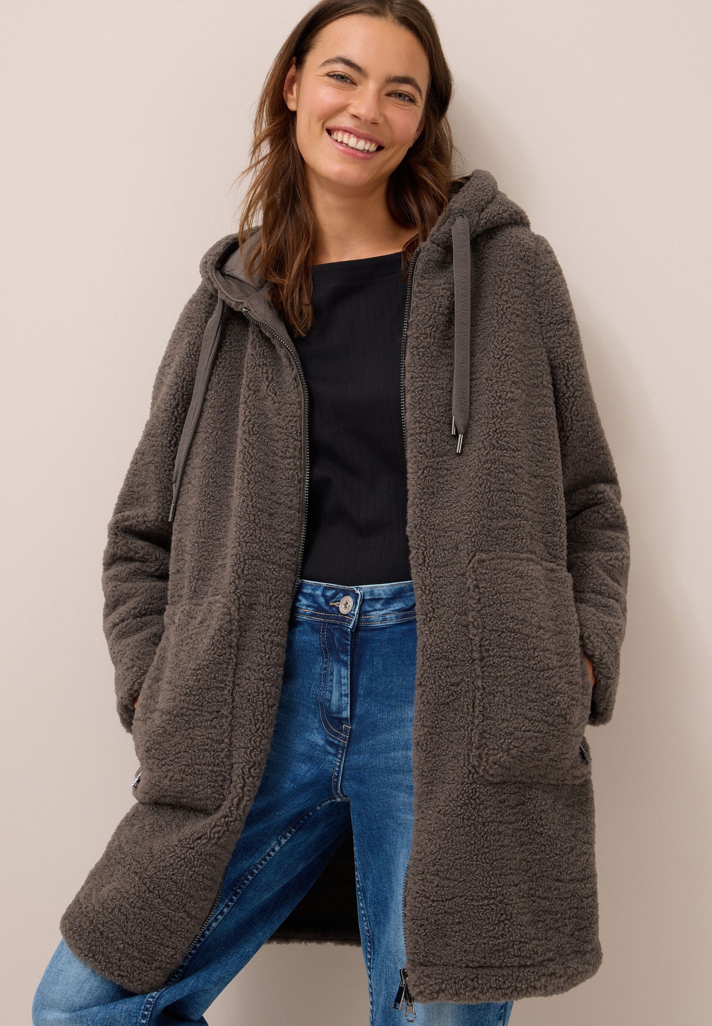 Cecil – Cecil Damen Teddy Mantel mit Kapuze