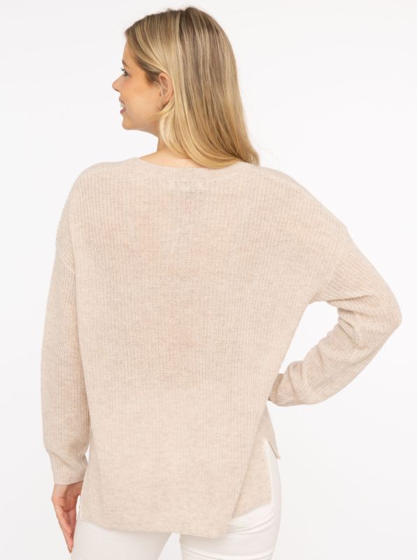 Zwillingsherz Damen 100% Cashmere Pullover "Rippe" beige
