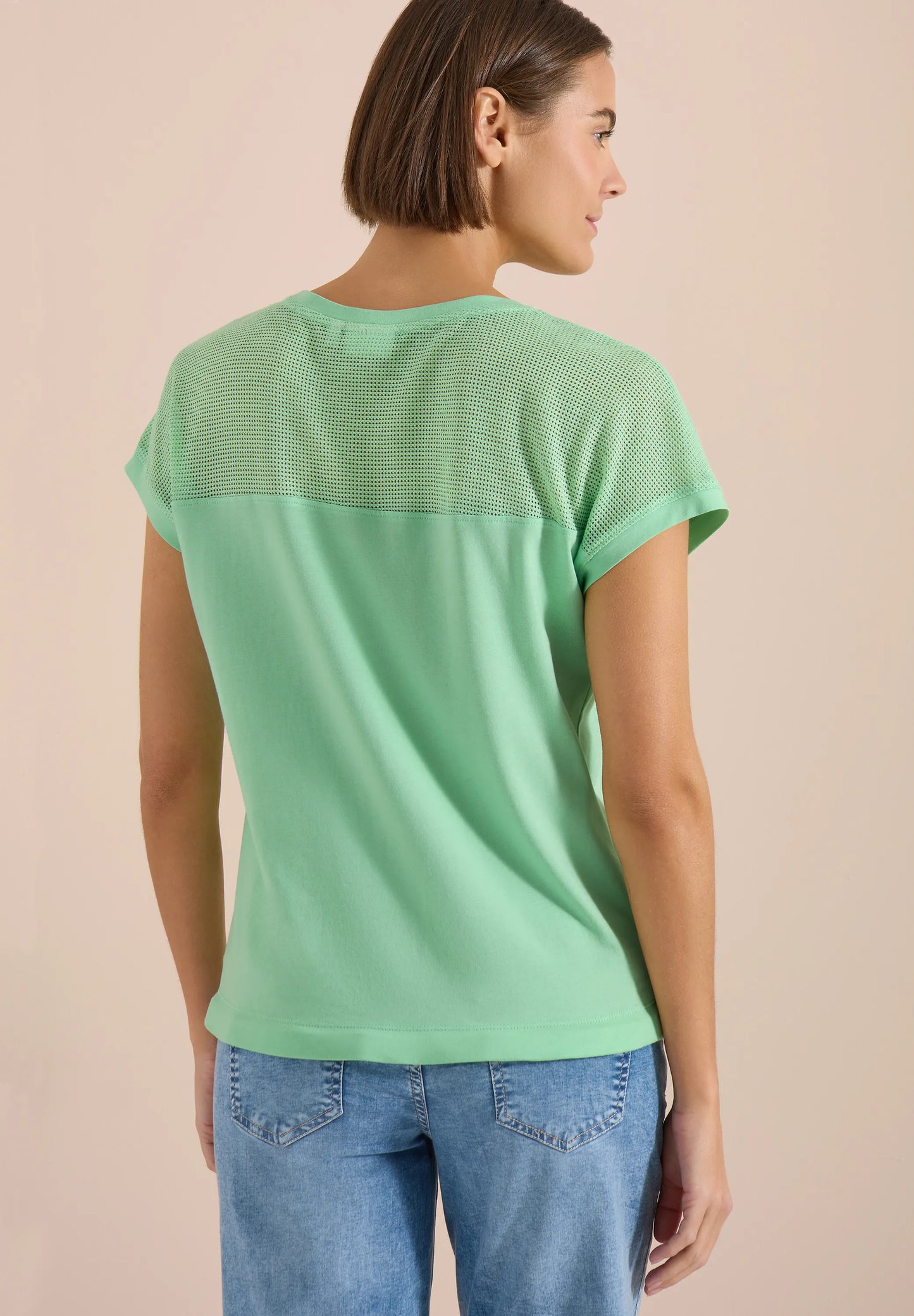 Cecil – T-Shirt mit Boatneck und Mesh-Einsatz