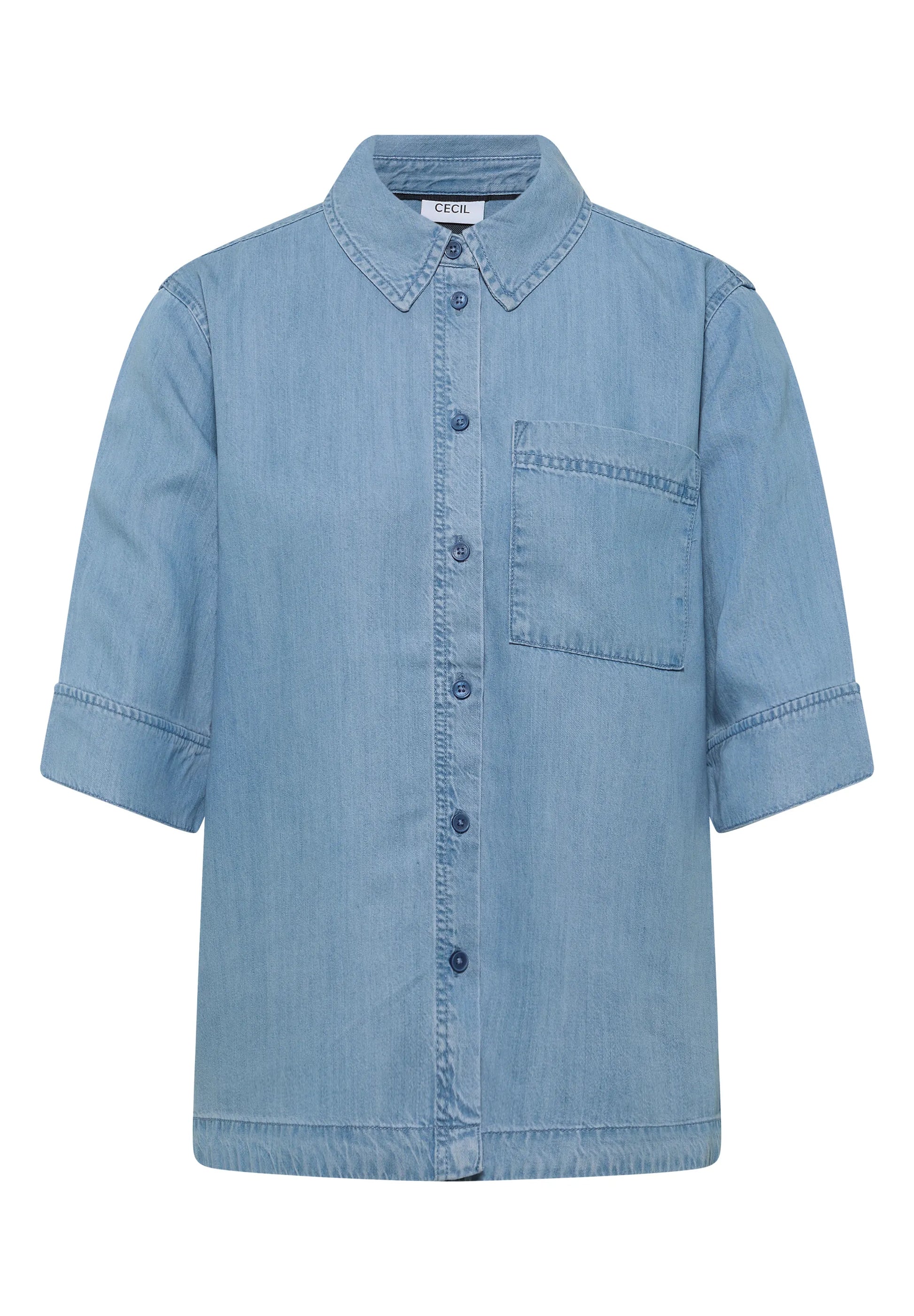 Cecil – Kurzarm Hemdbluse im Denim-Look