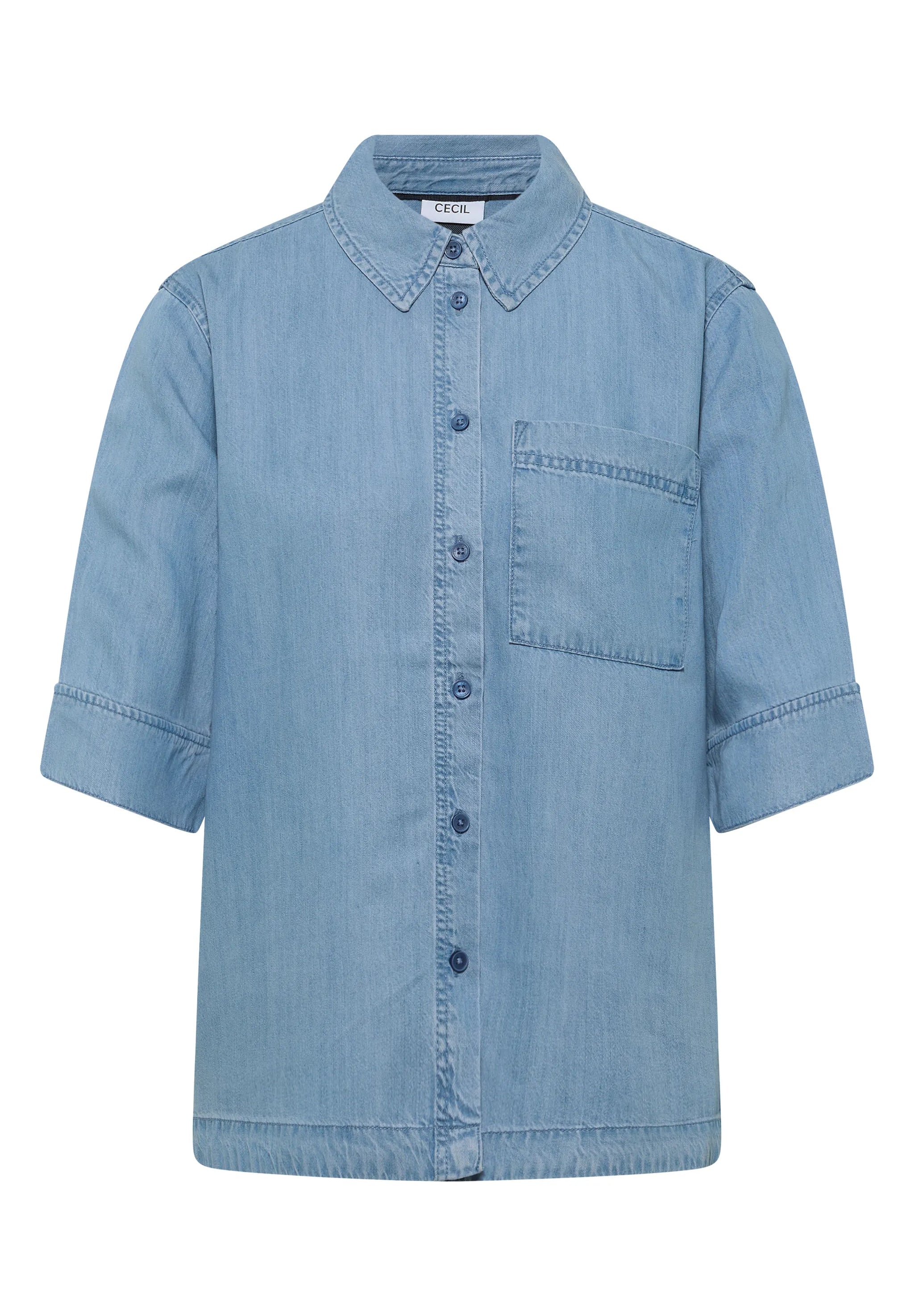 Cecil – Kurzarm Hemdbluse im Denim-Look