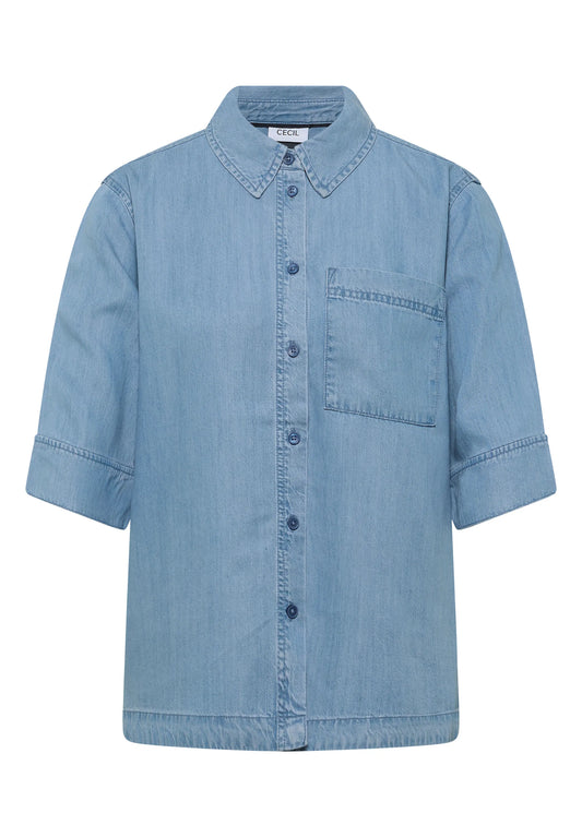 Cecil – Kurzarm Hemdbluse im Denim-Look