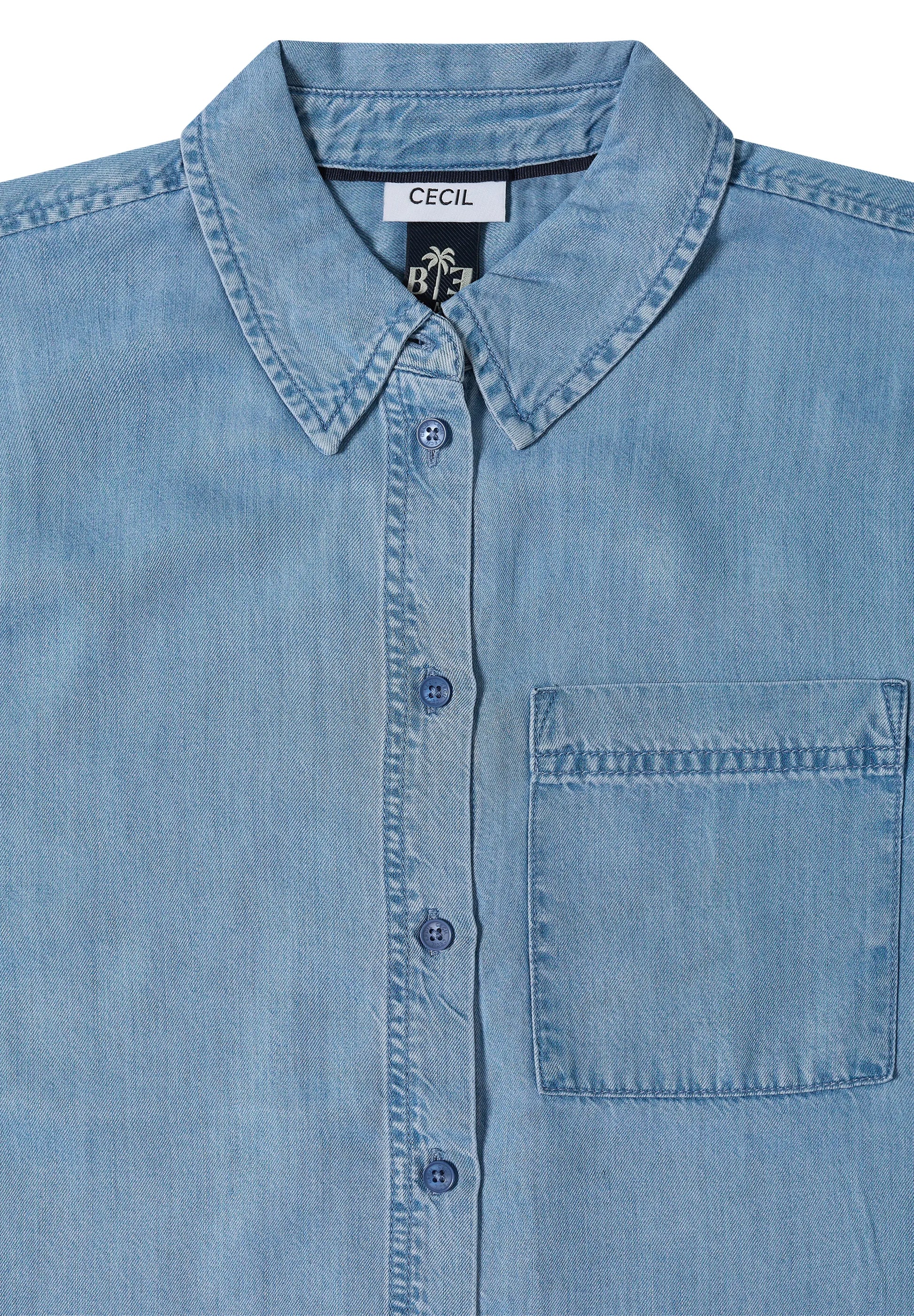 Cecil – Kurzarm Hemdbluse im Denim-Look