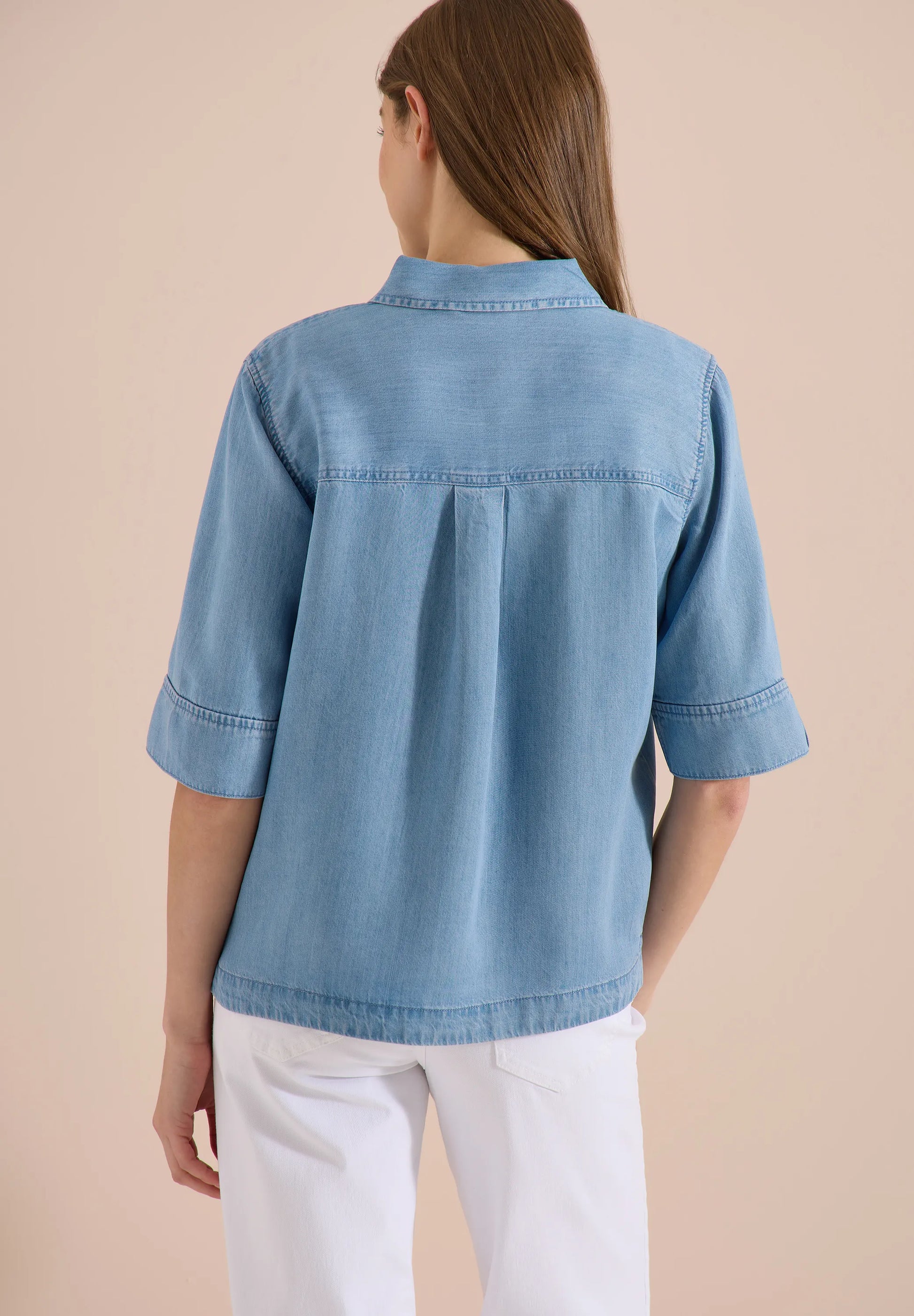 Cecil – Kurzarm Hemdbluse im Denim-Look