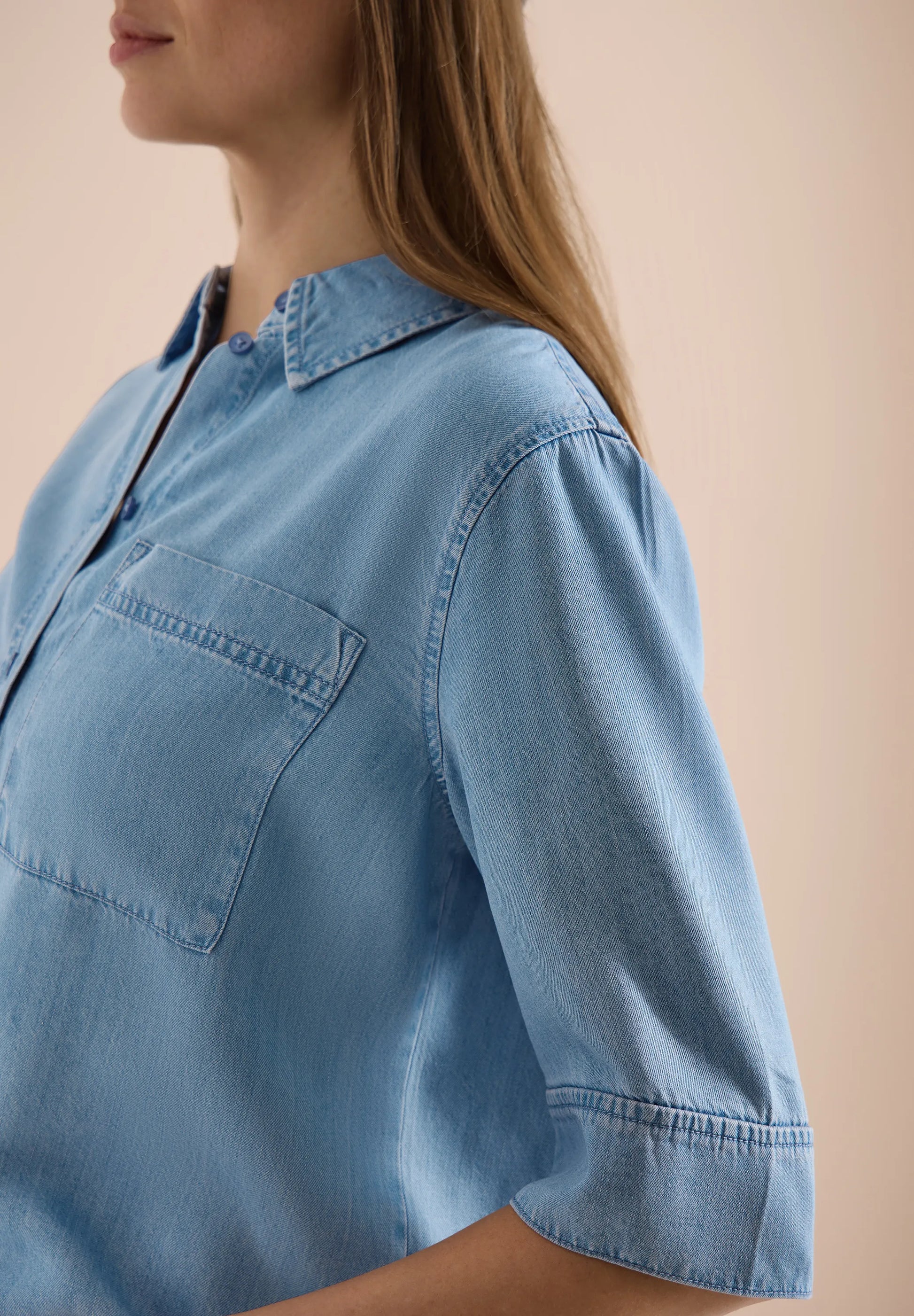 Cecil – Kurzarm Hemdbluse im Denim-Look