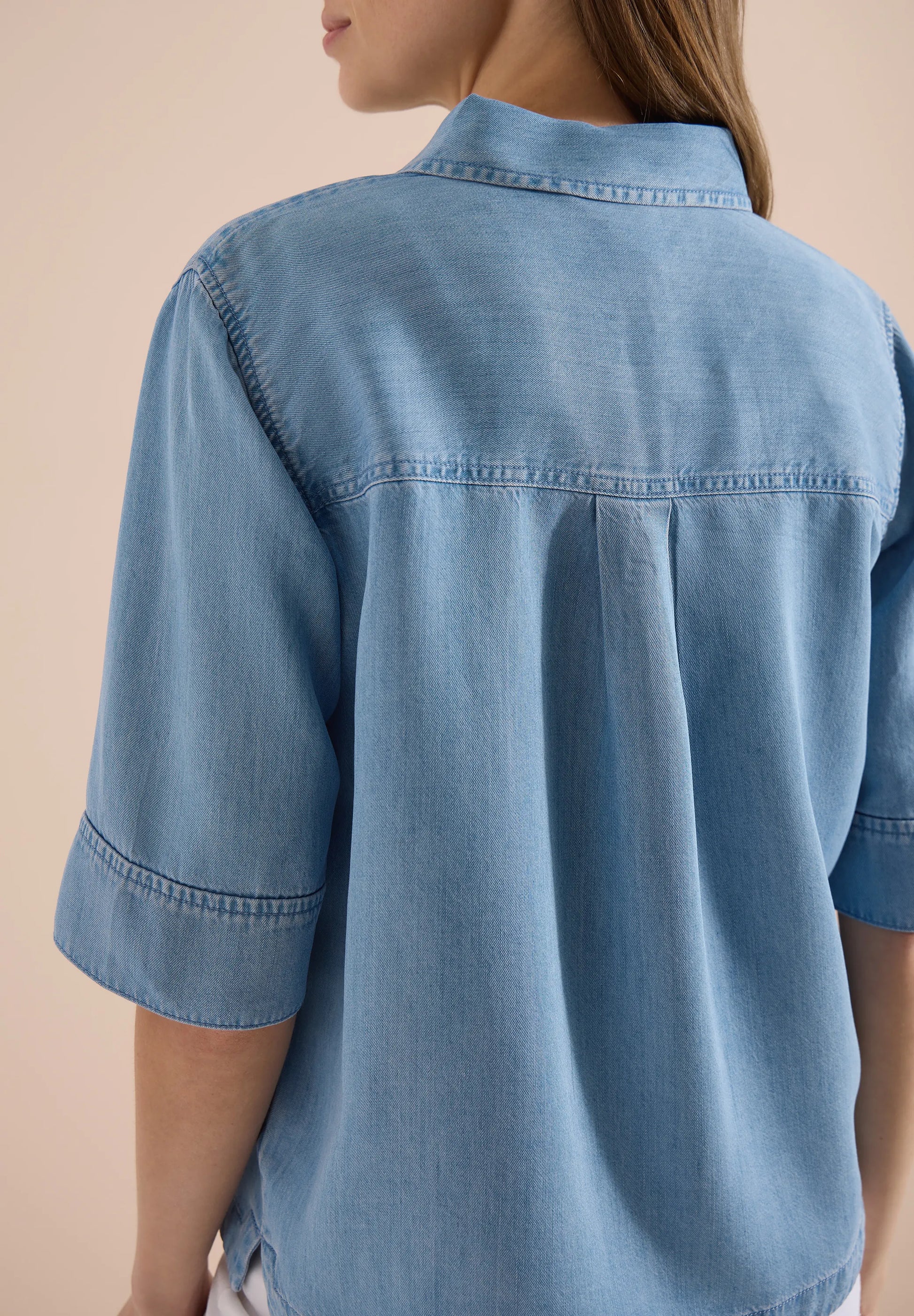 Cecil – Kurzarm Hemdbluse im Denim-Look
