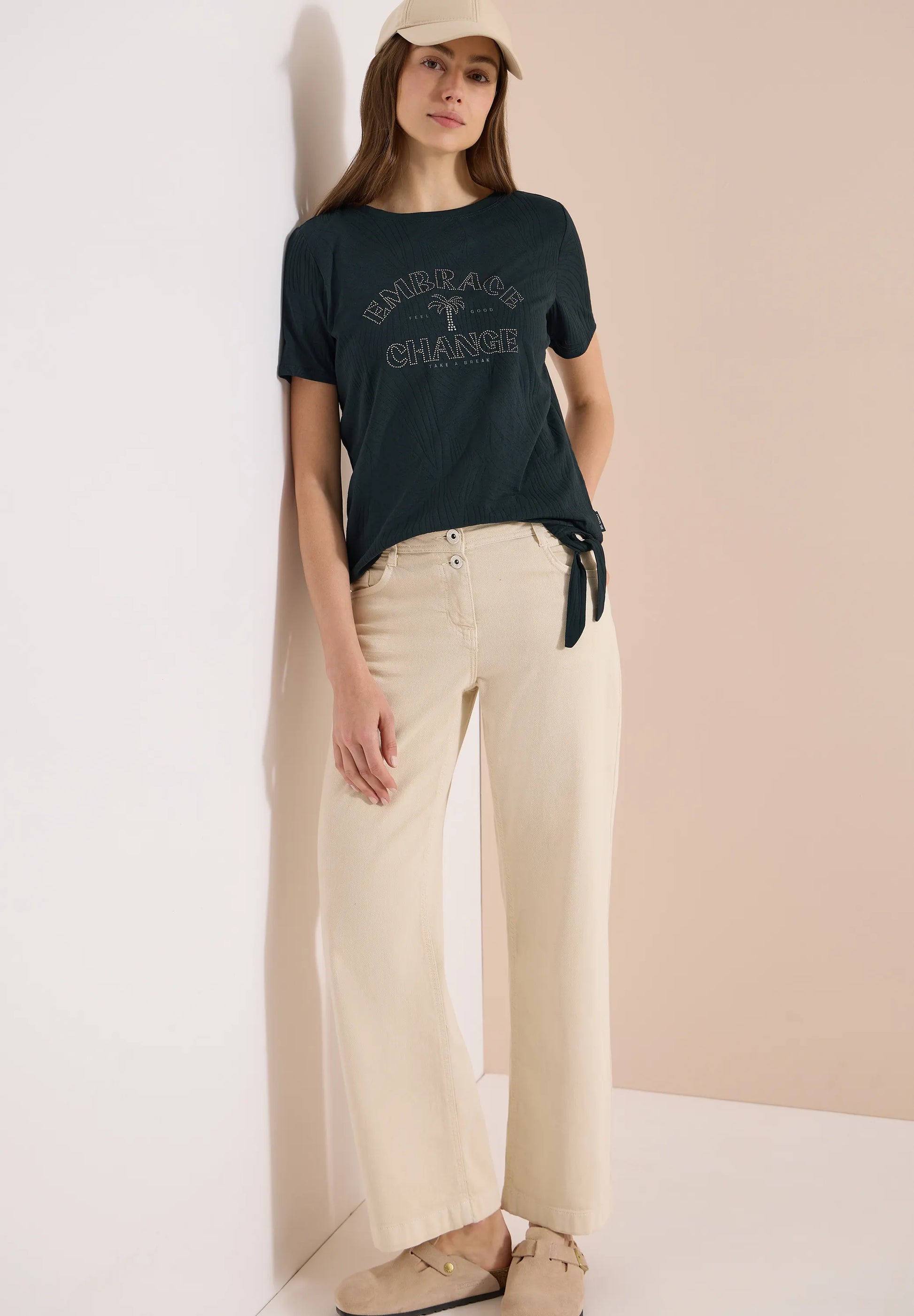 Cecil – Shirt im Ausbrenner-Look mit Wording