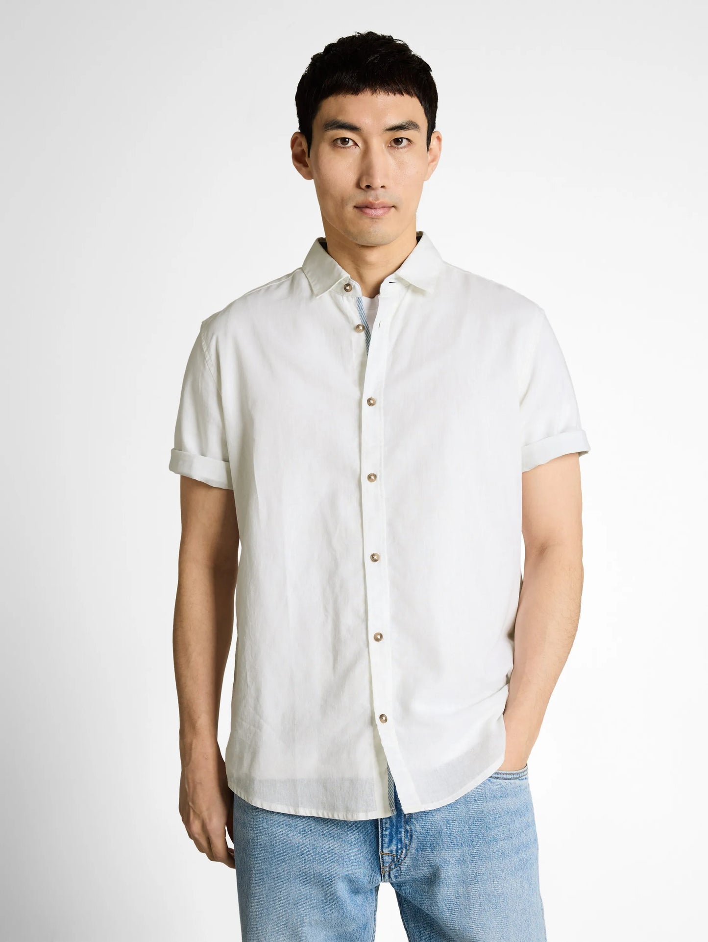 Tom Tailor – Regular Fit Kurzarmhemd mit Leinenanteil