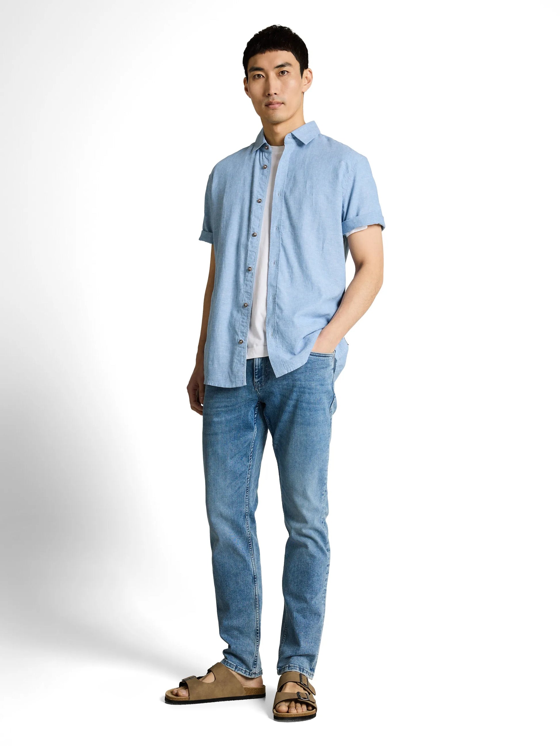 Tom Tailor – Regular Fit Kurzarmhemd mit Leinenanteil
