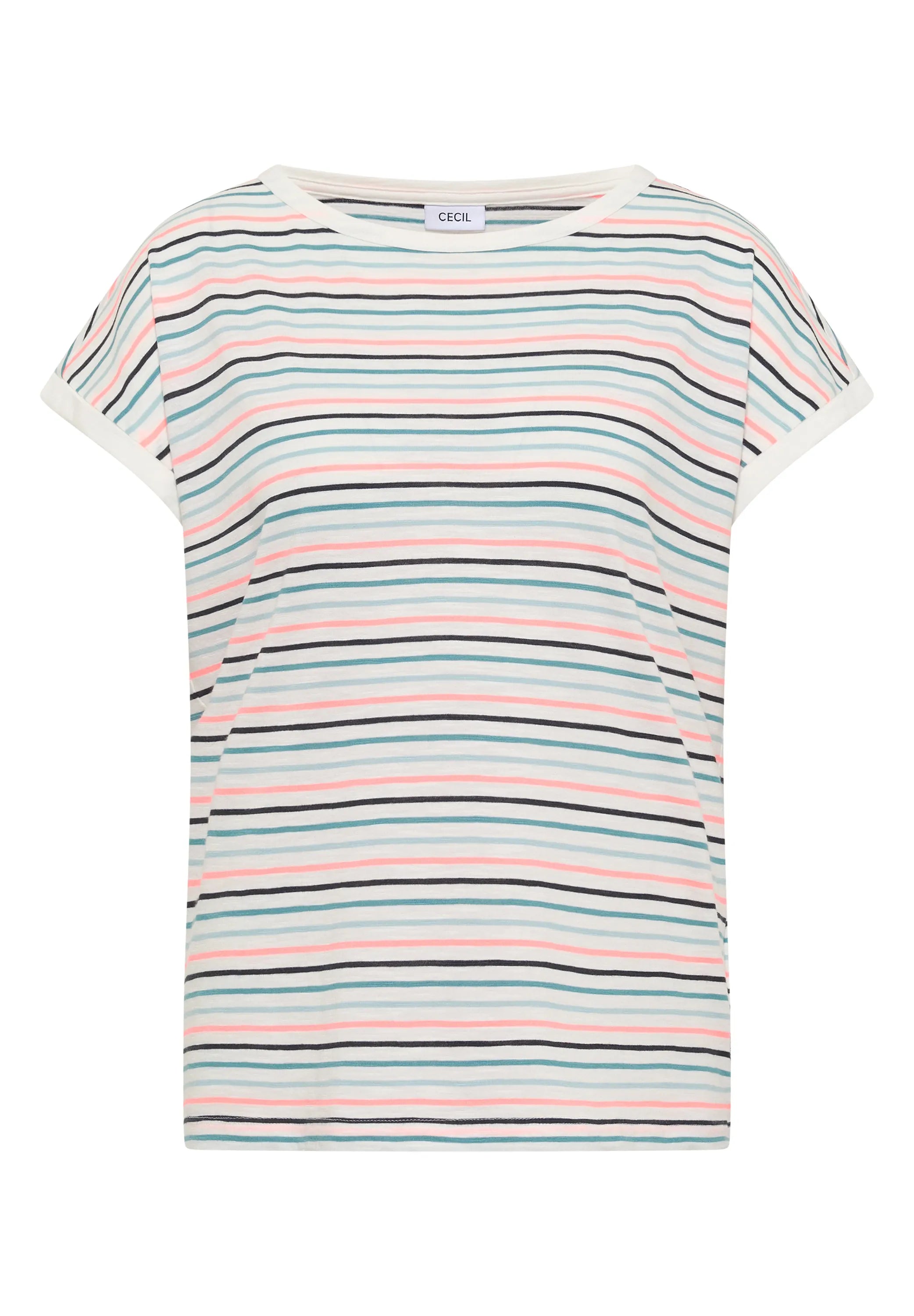Cecil – T-Shirt mit Boat Neck und Turn-Up-Detail