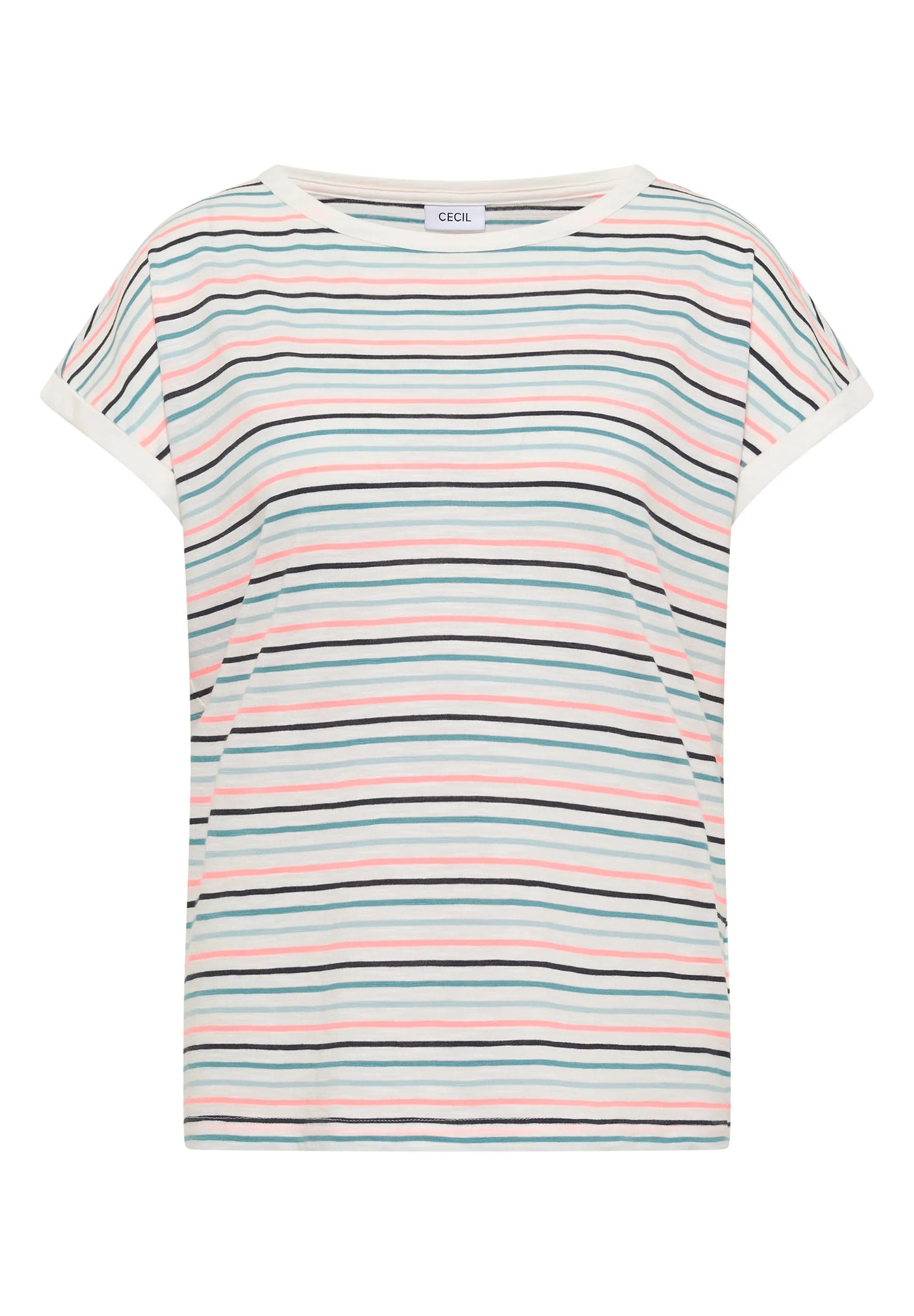 Cecil – T-Shirt mit Boat Neck und Turn-Up-Detail