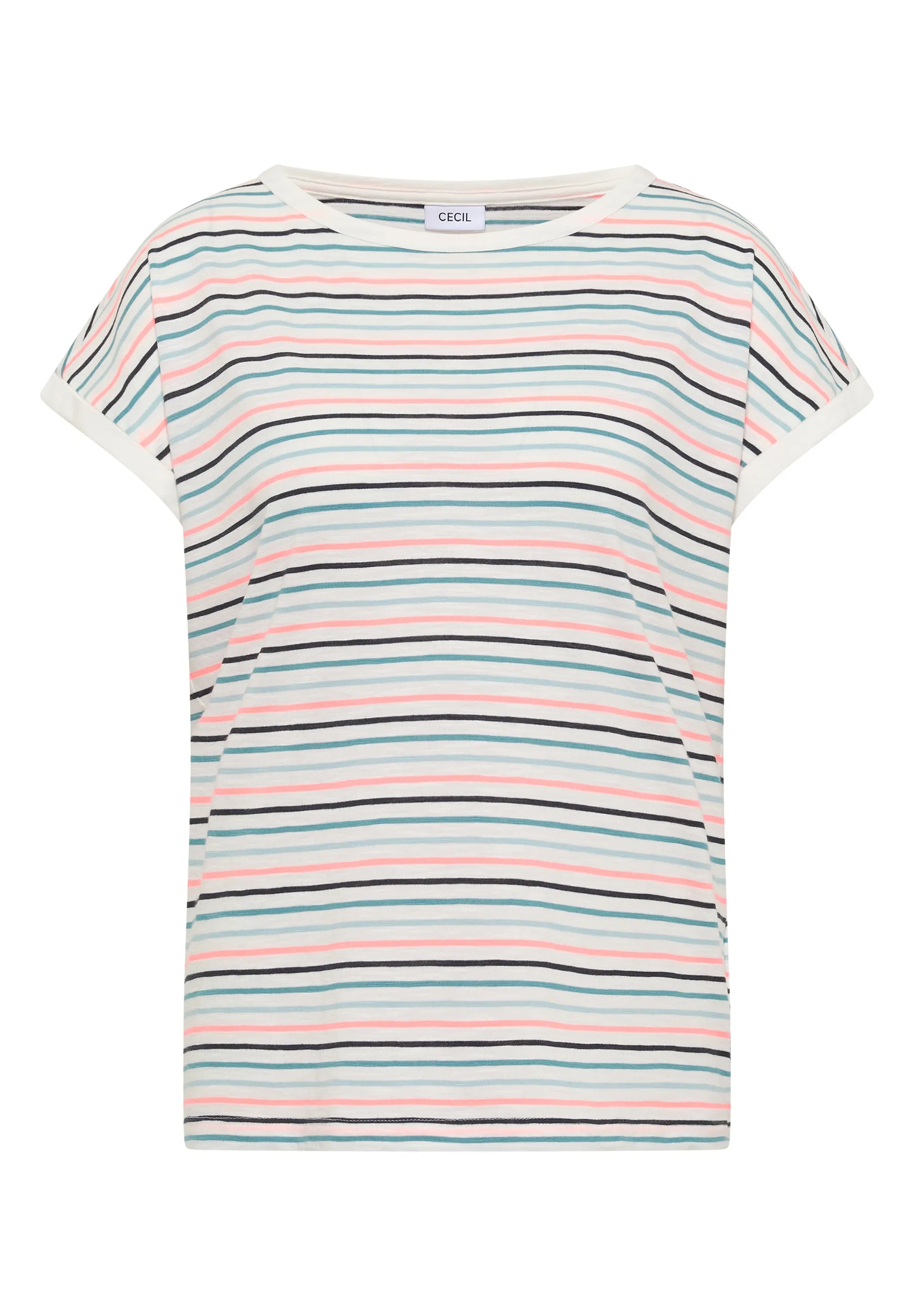 Cecil – T-Shirt mit Boat Neck und Turn-Up-Detail