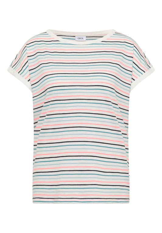 Cecil – T-Shirt mit Boat Neck und Turn-Up-Detail