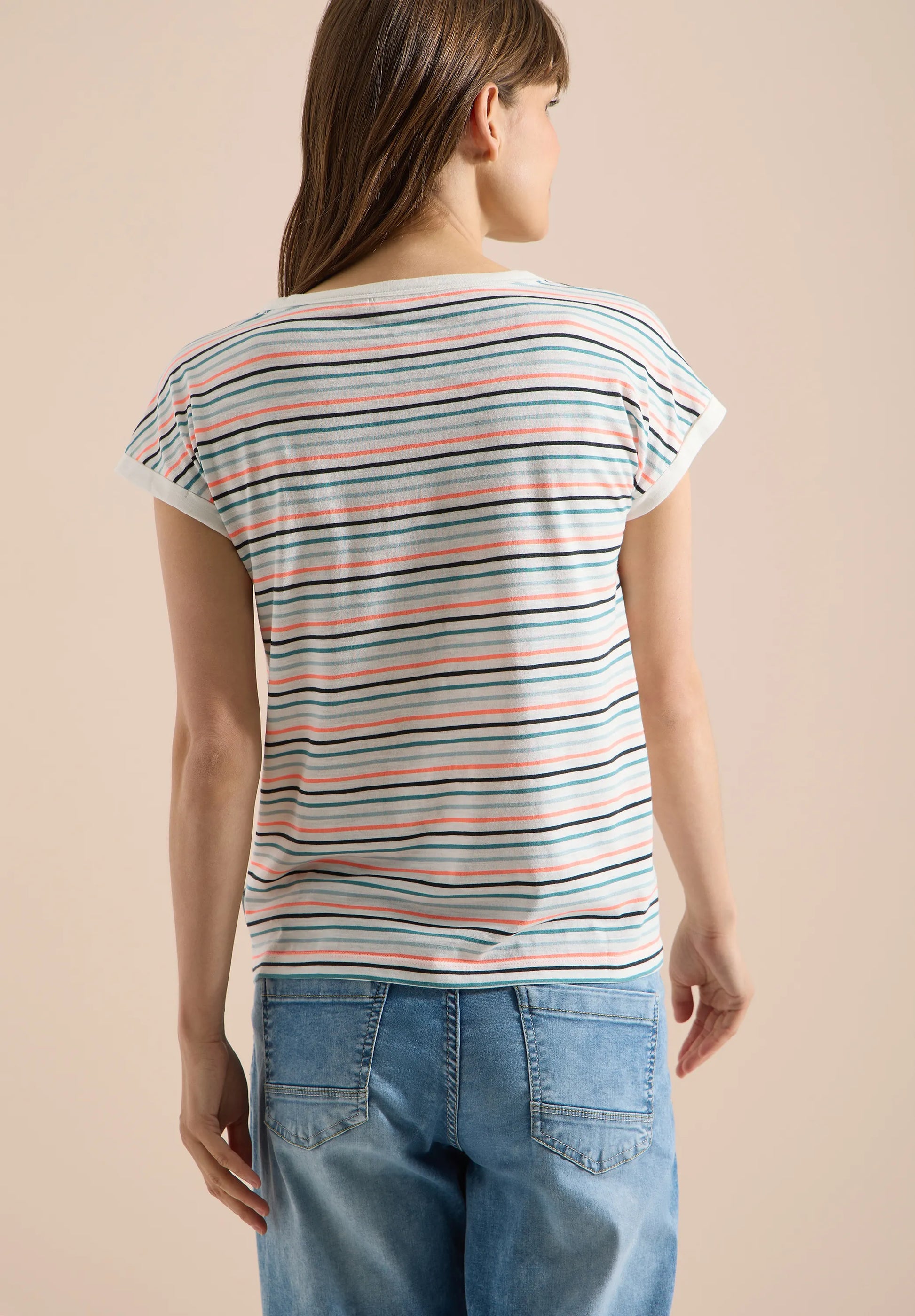 Cecil – T-Shirt mit Boat Neck und Turn-Up-Detail