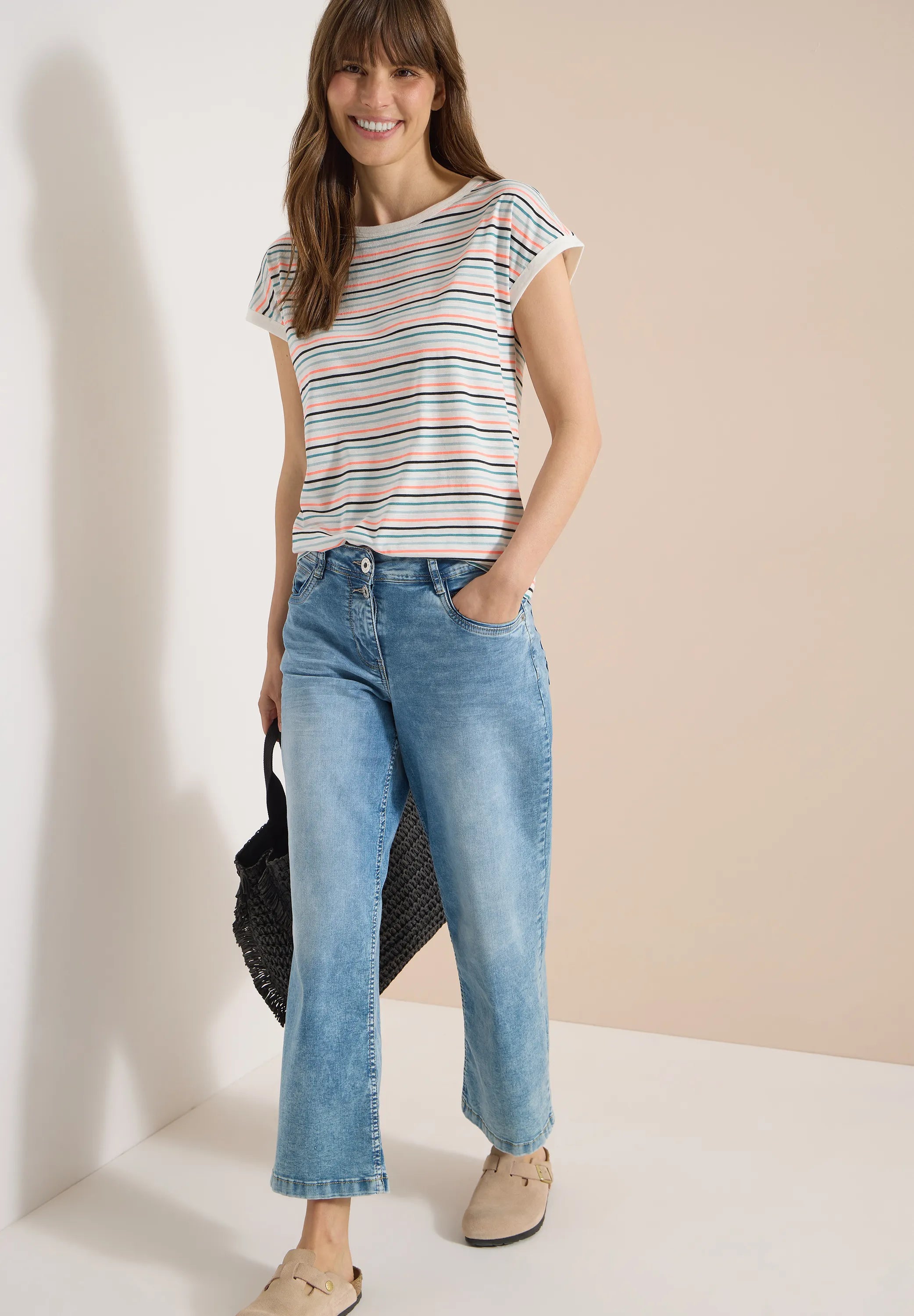 Cecil – T-Shirt mit Boat Neck und Turn-Up-Detail