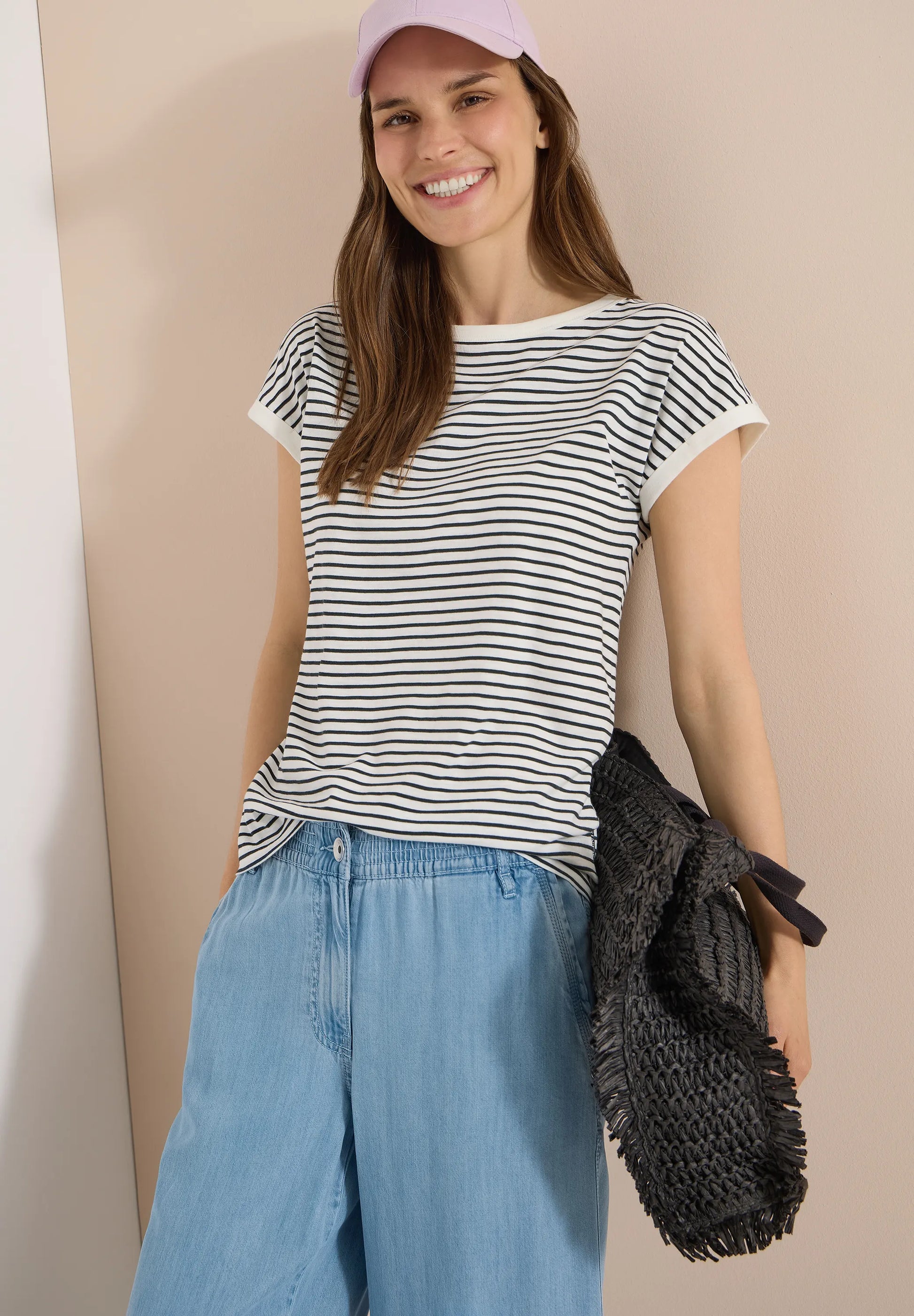 Cecil – T-Shirt mit Boat Neck und Streifen