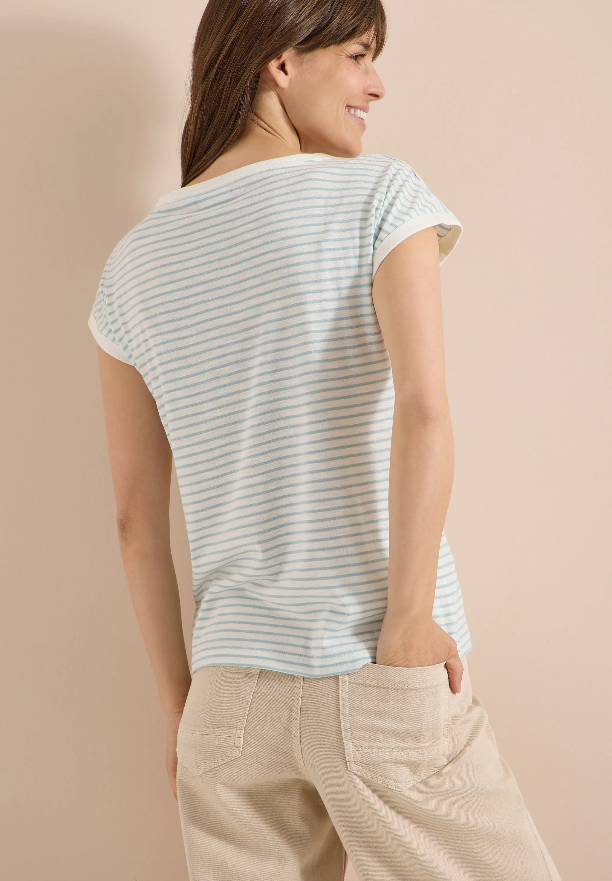 Cecil – T-Shirt mit Boat Neck und Streifen