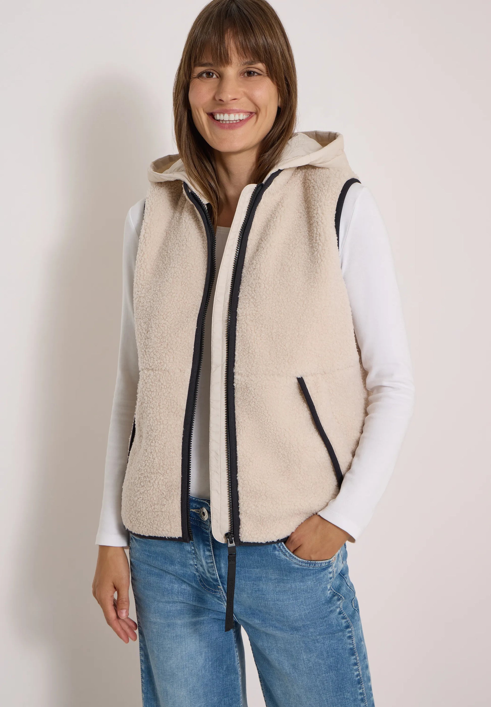Cecil Damen Teddy-Weste mit abnehmbarer Kapuze