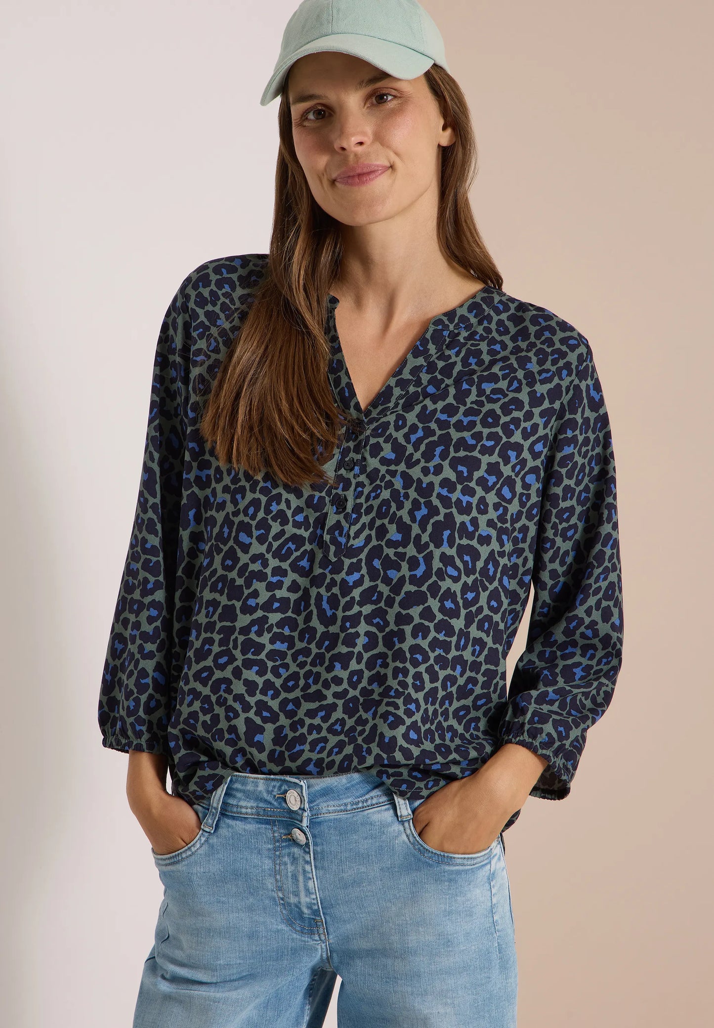 Cecil Damen 3/4-Arm Tunika Split Neck Leo-Muster
