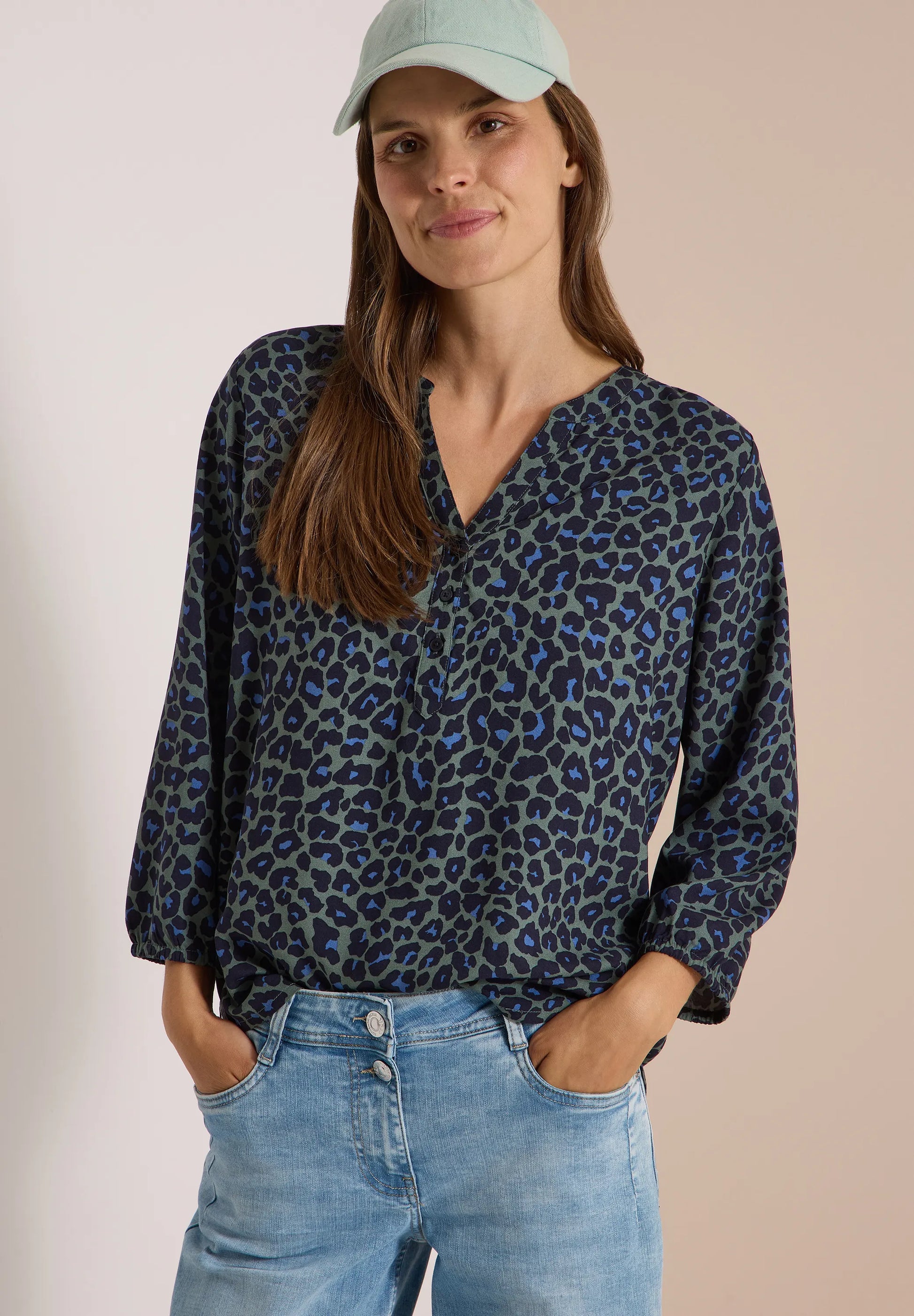 Cecil Damen 3/4-Arm Tunika Split Neck Leo-Muster
