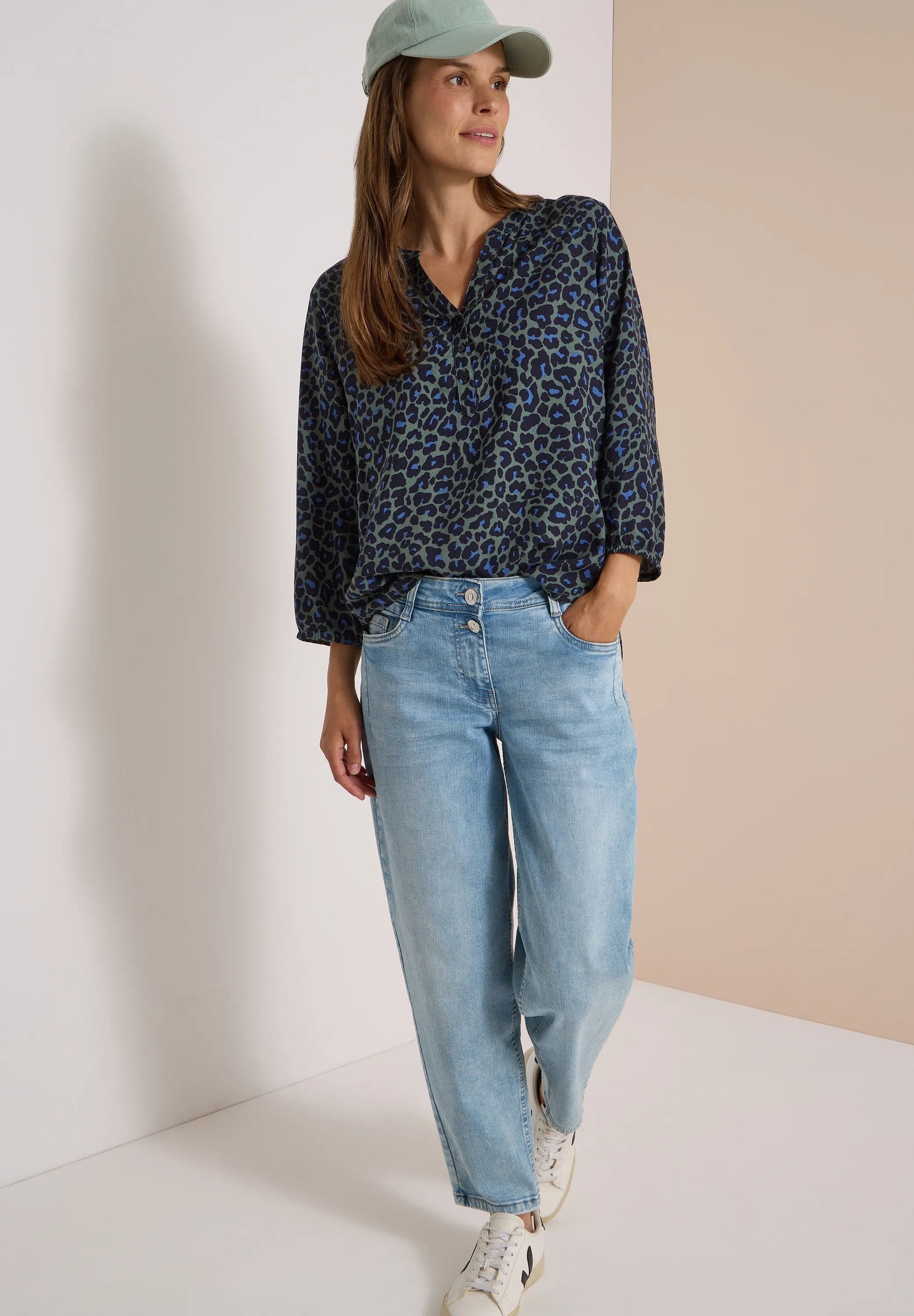 Cecil Damen 3/4-Arm Tunika Split Neck Leo-Muster
