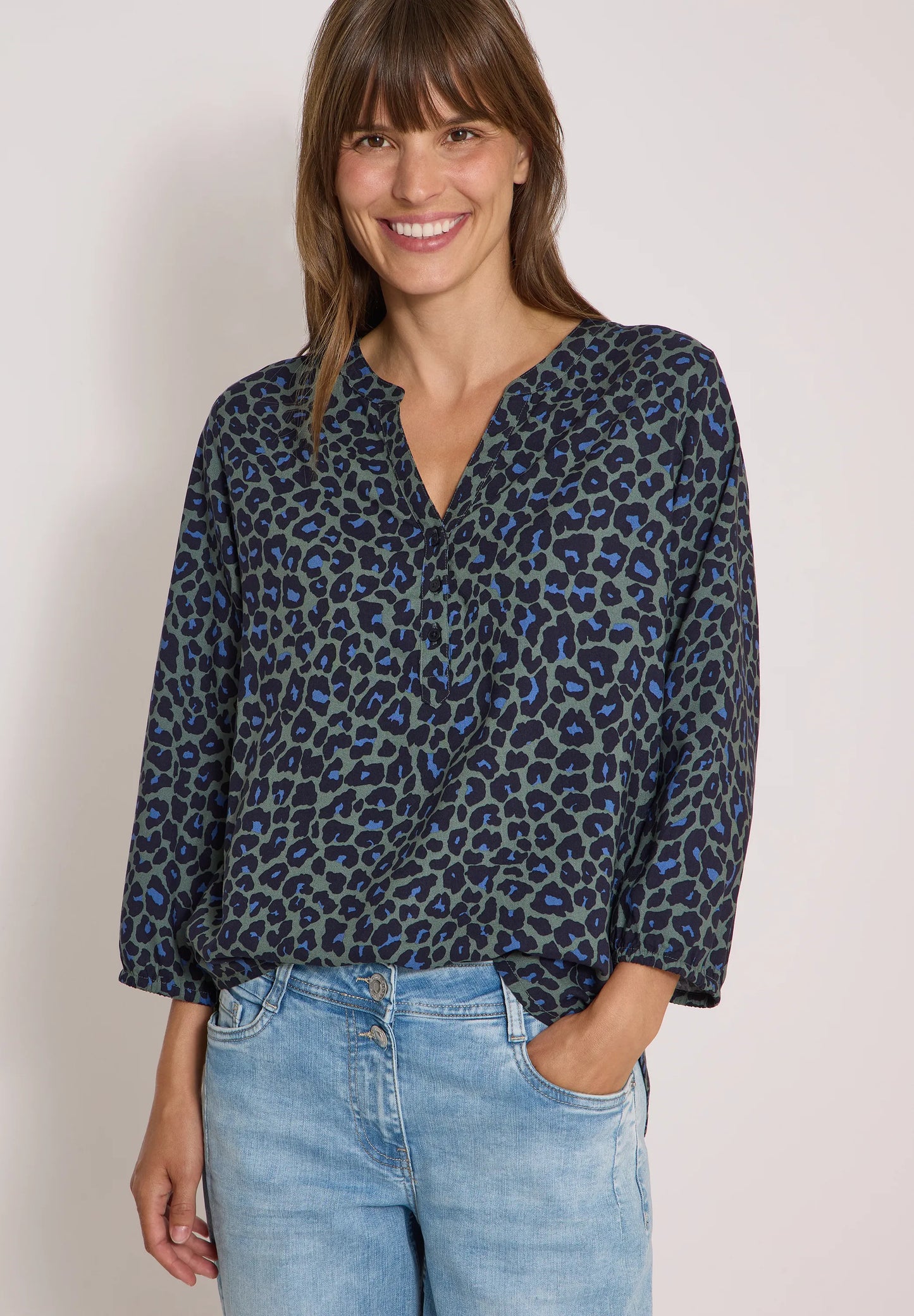 Cecil Damen 3/4-Arm Tunika Split Neck Leo-Muster