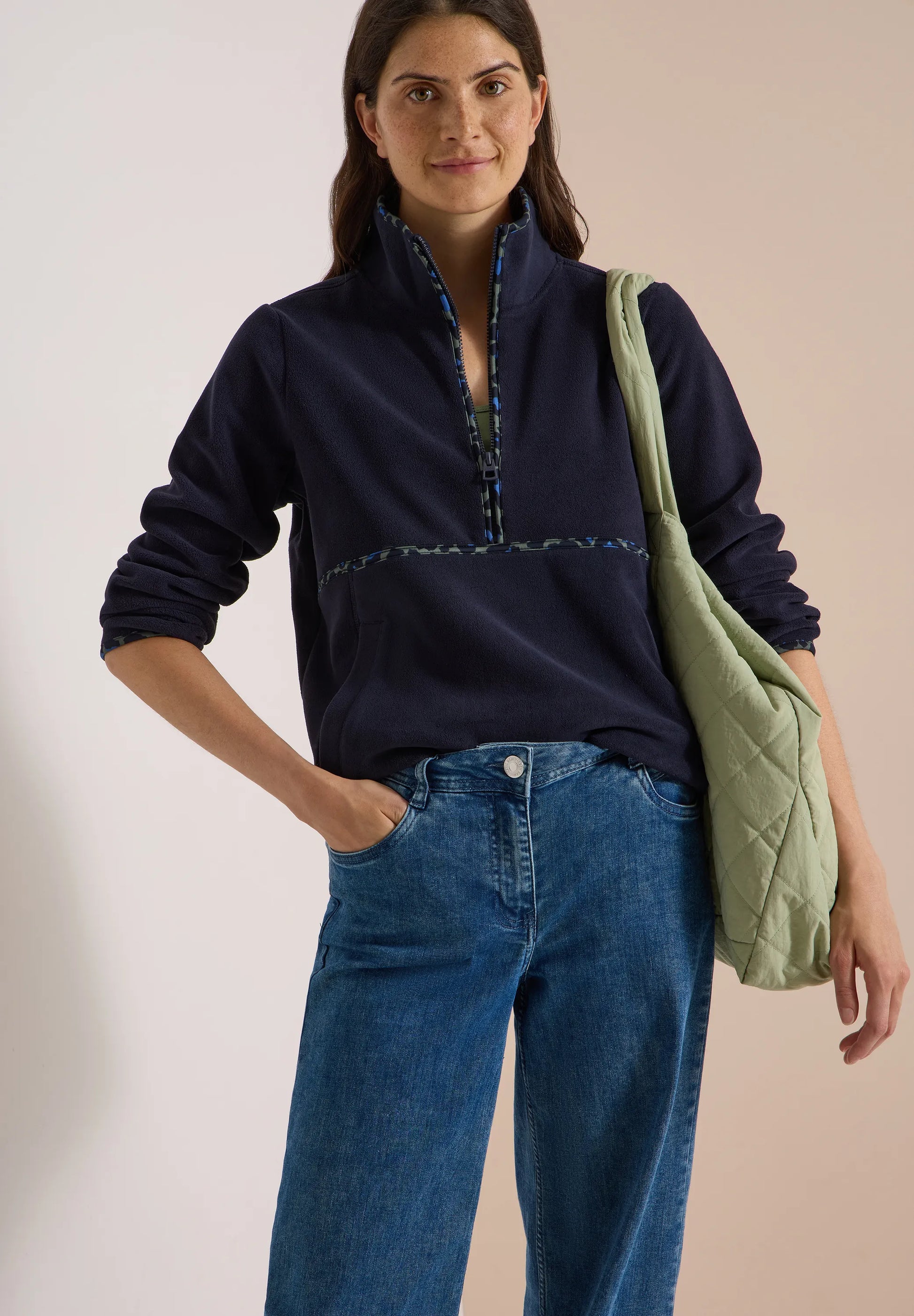 Cecil Damen Fleece-Pullover mit Leo-Details