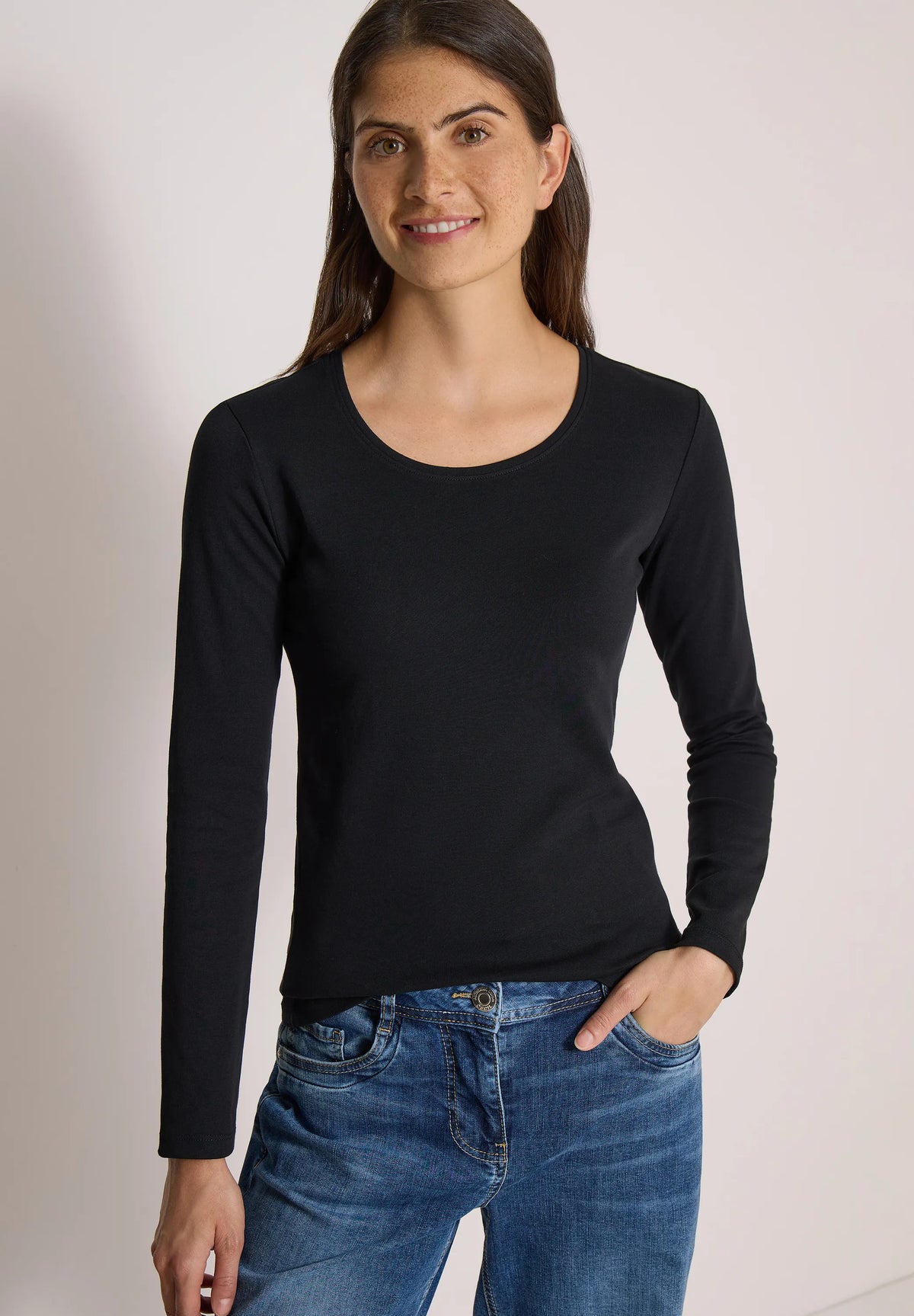 Cecil Damen Basic Langarm Shirt mit Rundhals