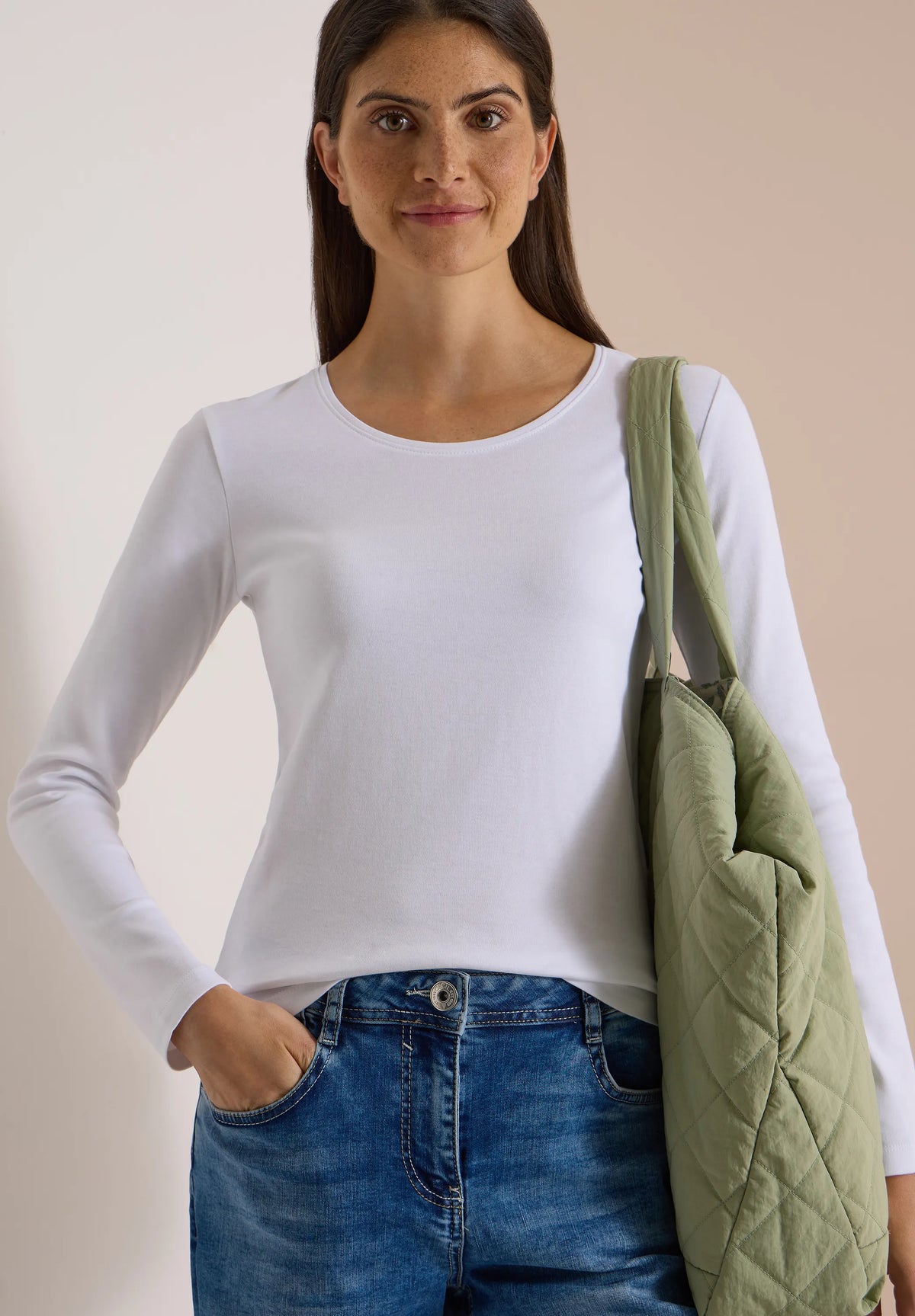 Cecil Damen Basic Langarm Shirt mit Rundhals
