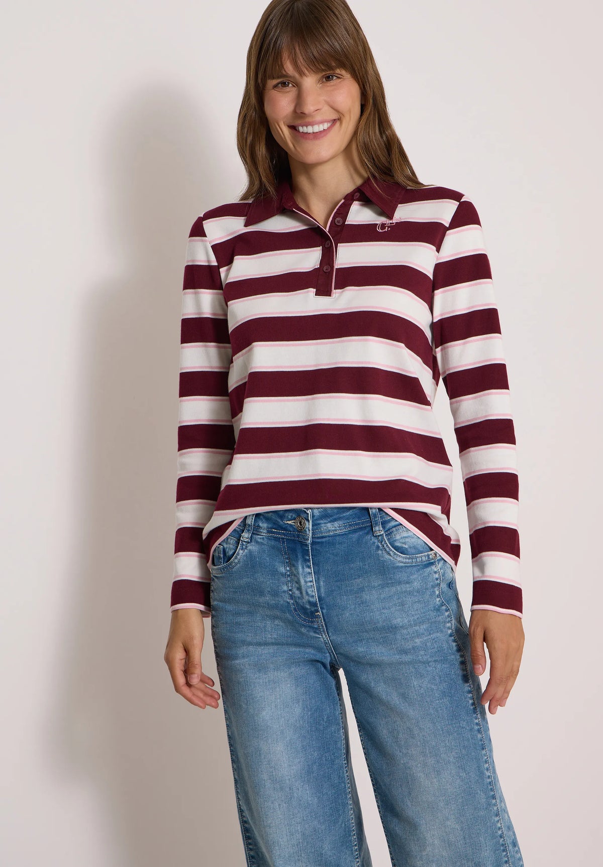 Cecil – Cecil Damen Langarm Poloshirt mit Knöpfen