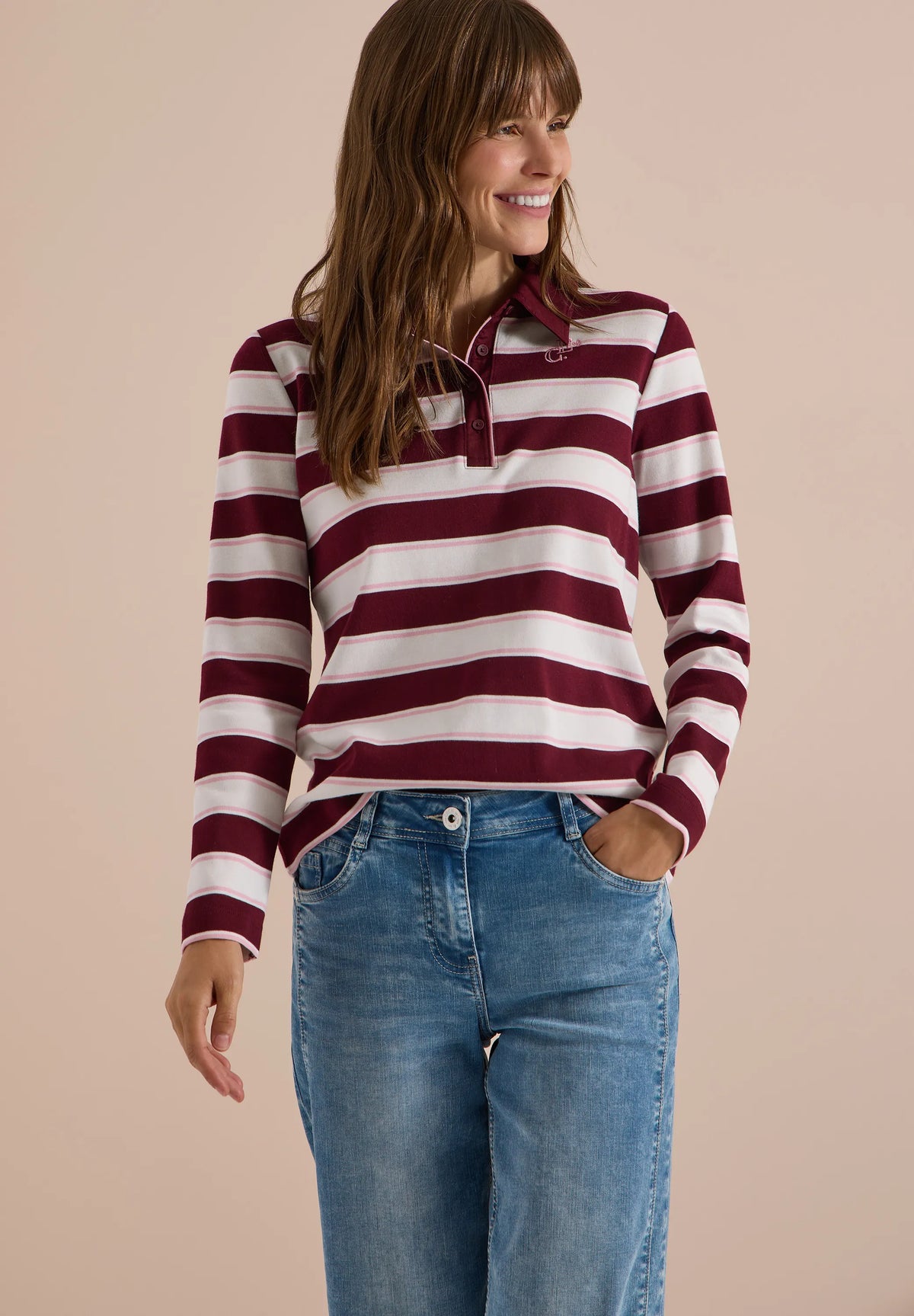Cecil – Cecil Damen Langarm Poloshirt mit Knöpfen