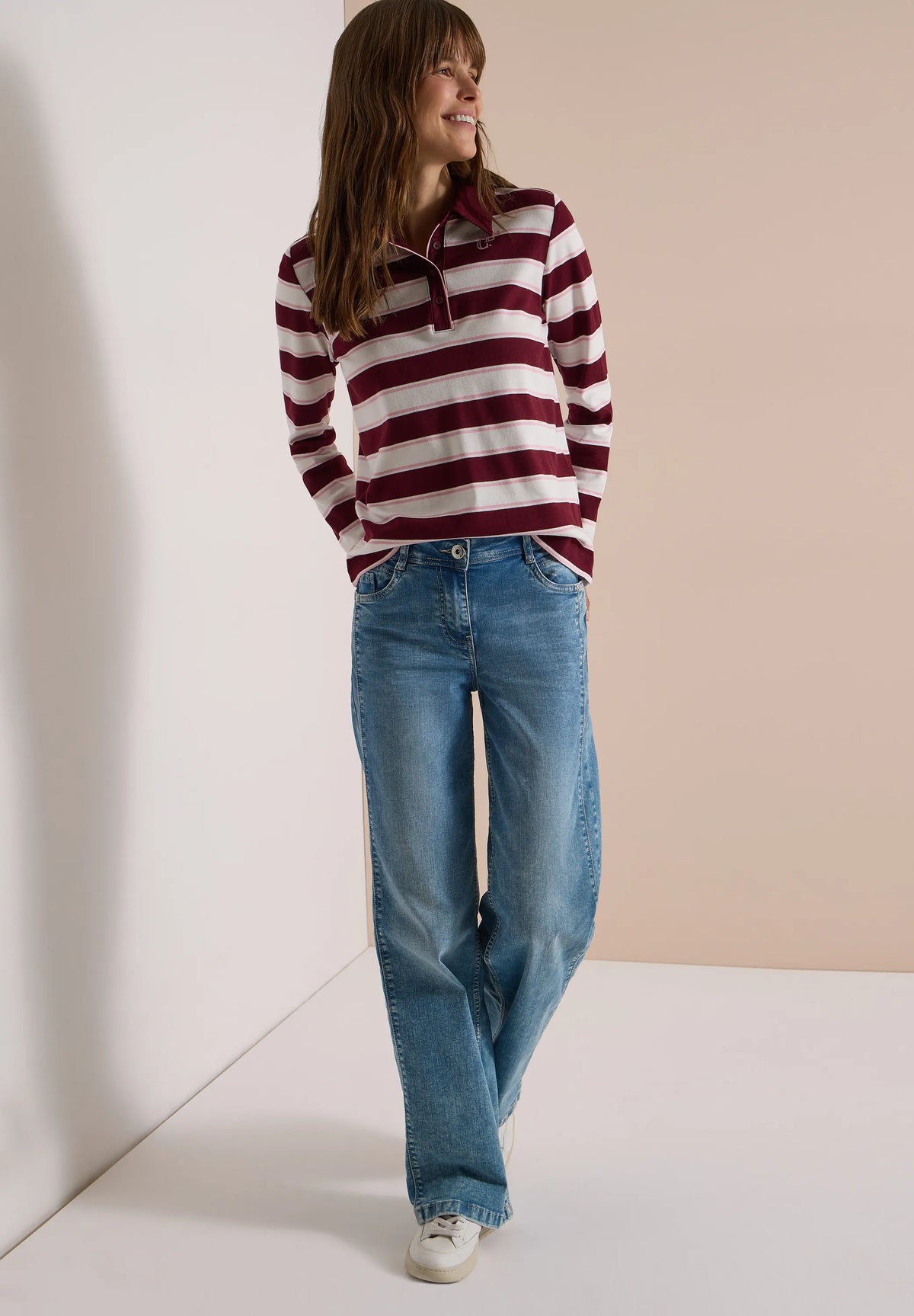 Cecil – Cecil Damen Langarm Poloshirt mit Knöpfen