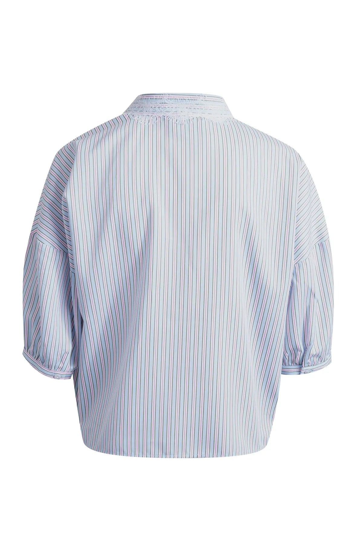 Stripe Cropped Blouse Lace Collar
