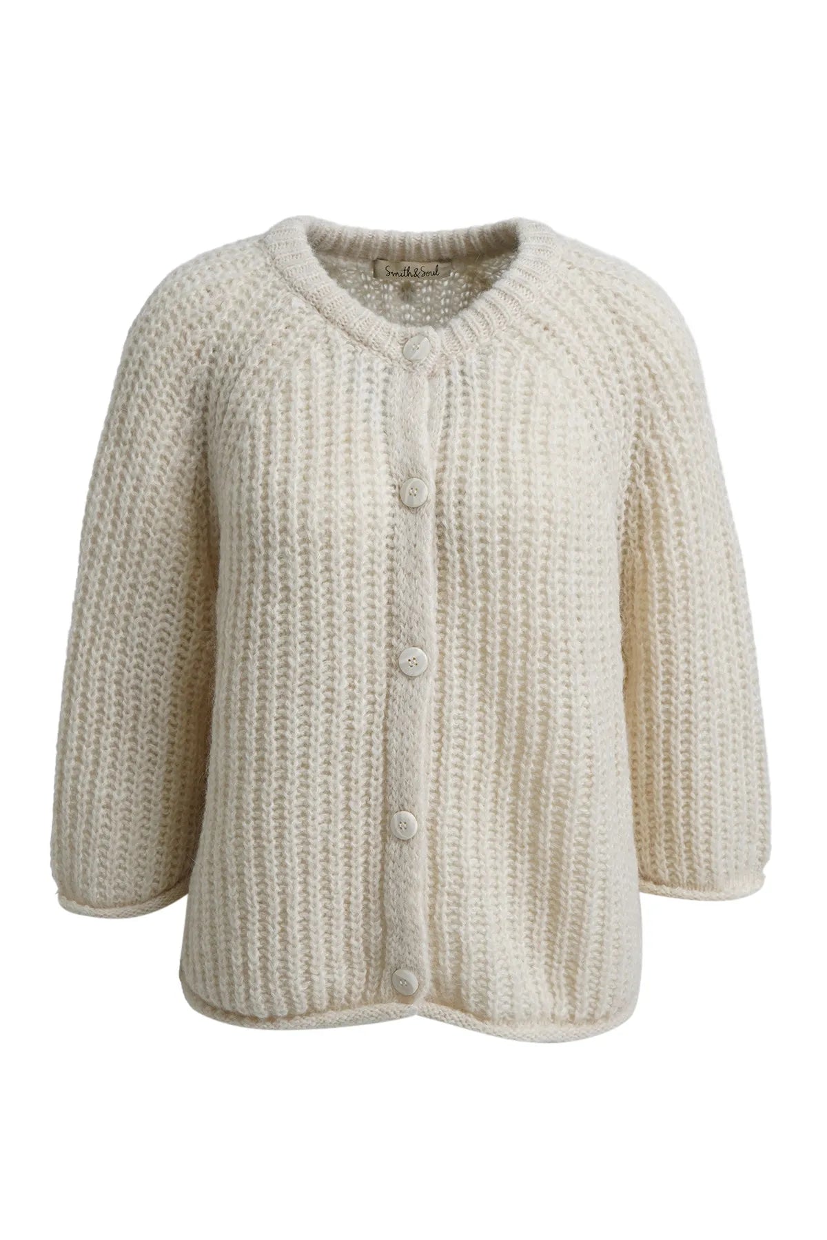 Hairy Round Neck 3/4 Slv Cardigan