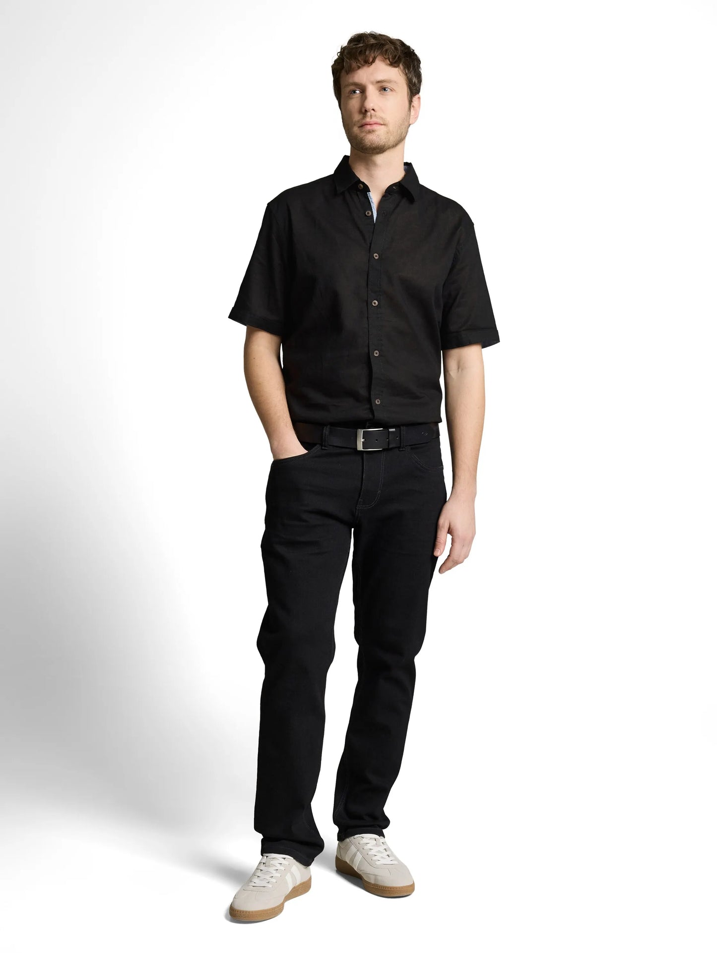 Regular Fit Kurzarmhemd mit Leinenanteil