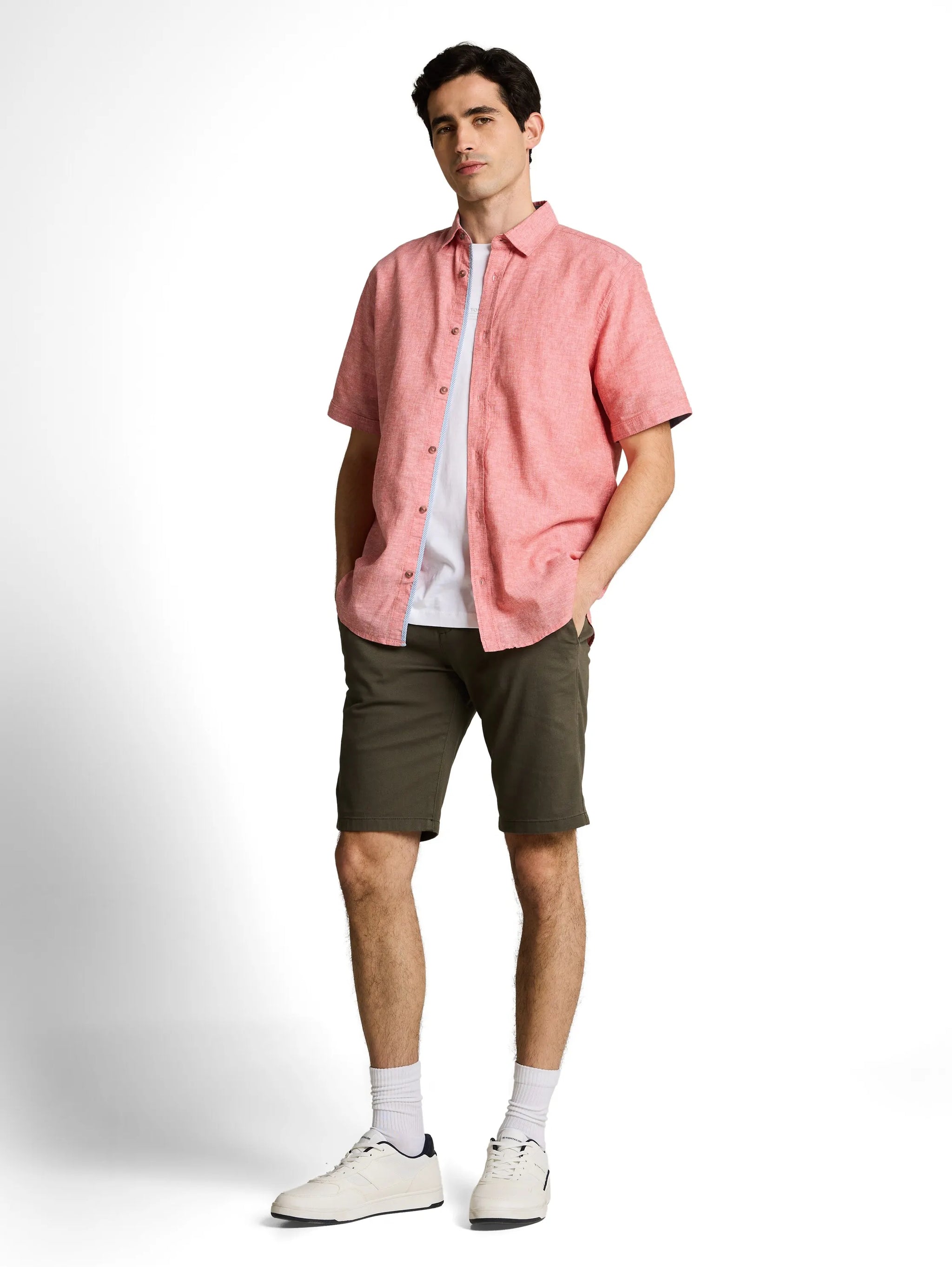 Tom Tailor – Regular Fit Kurzarmhemd mit Leinenanteil