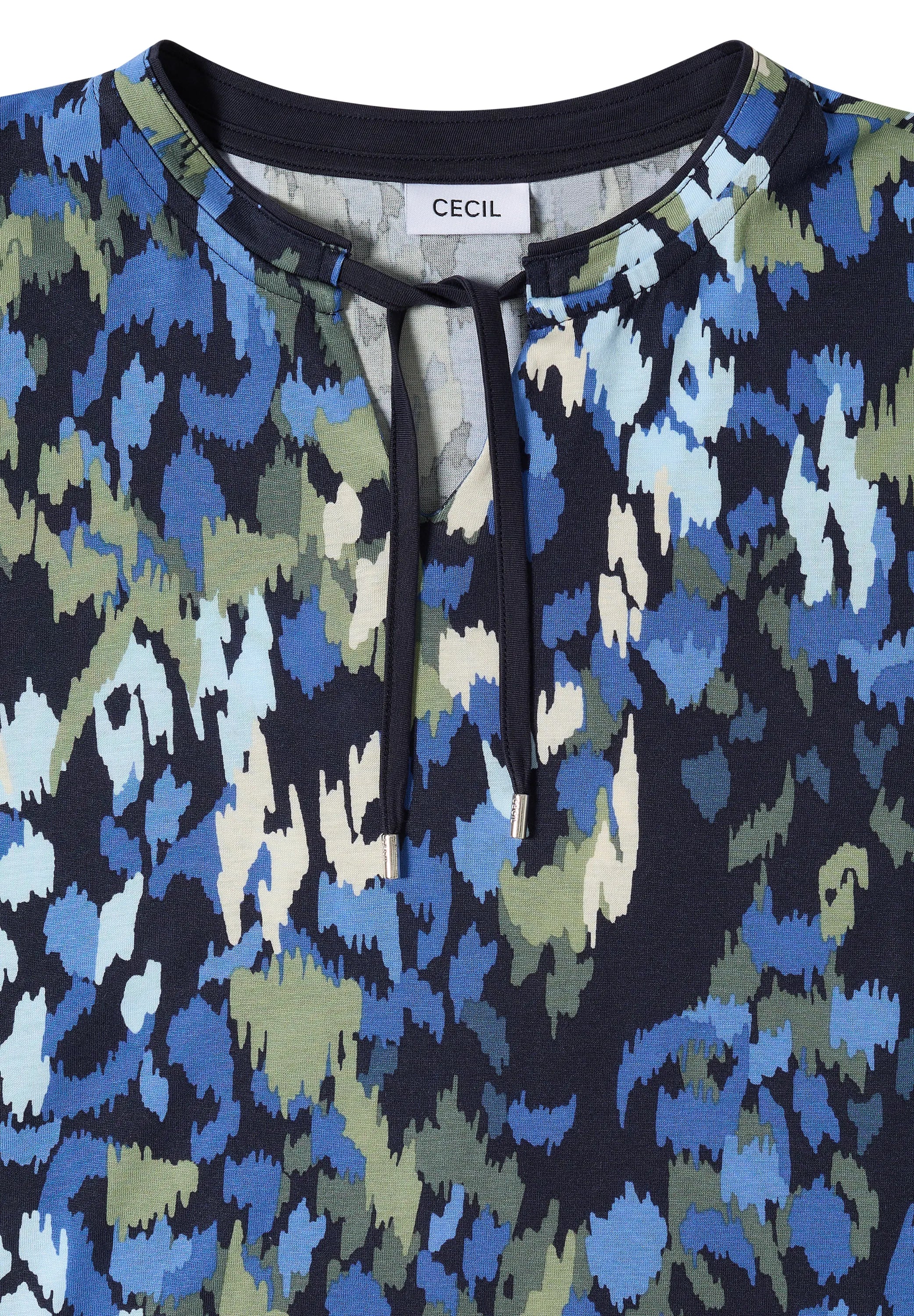 T-Shirt mit Split Neck und Print
