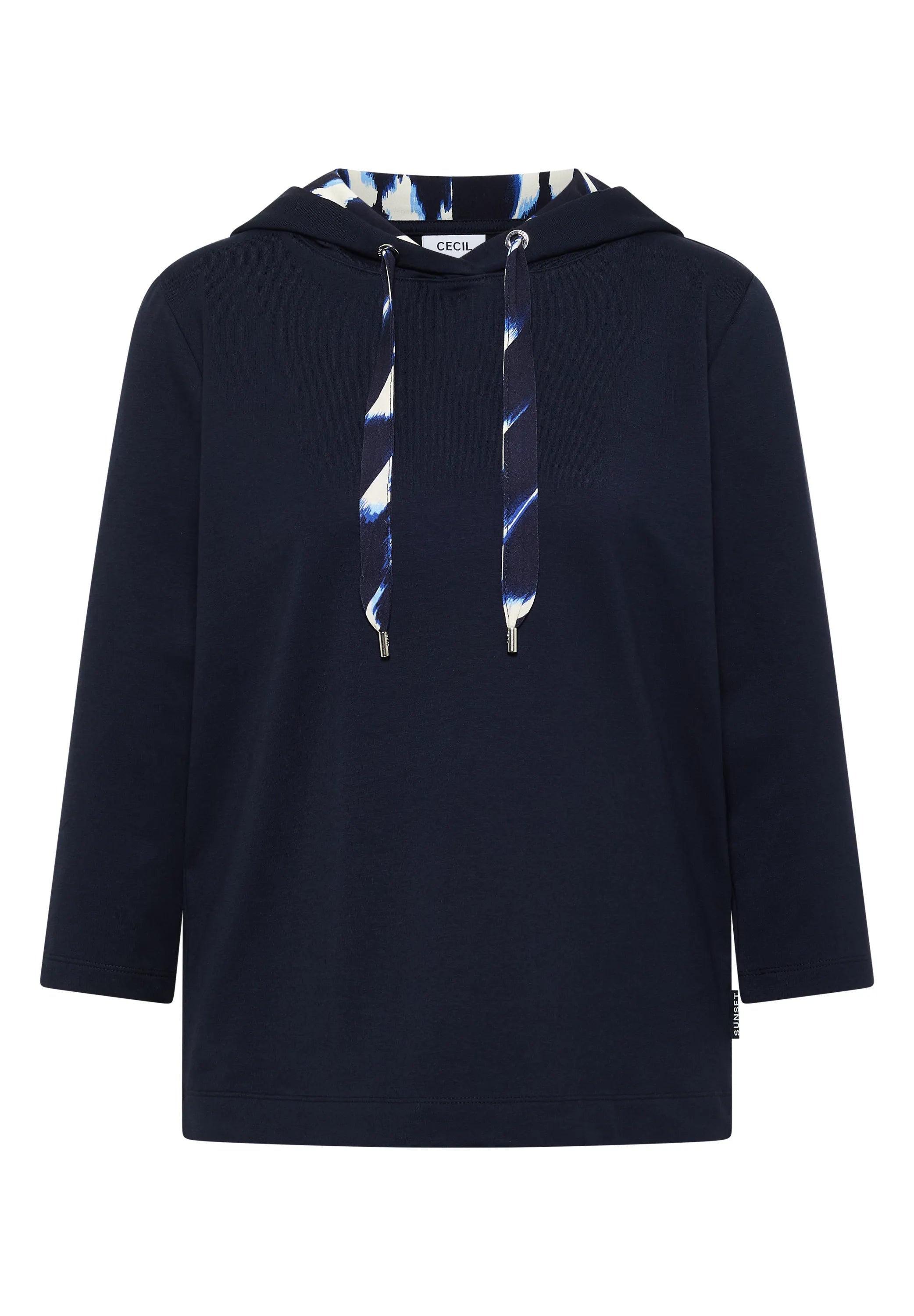 3/4-Arm Shirt mit Kapuze und Printdetails
