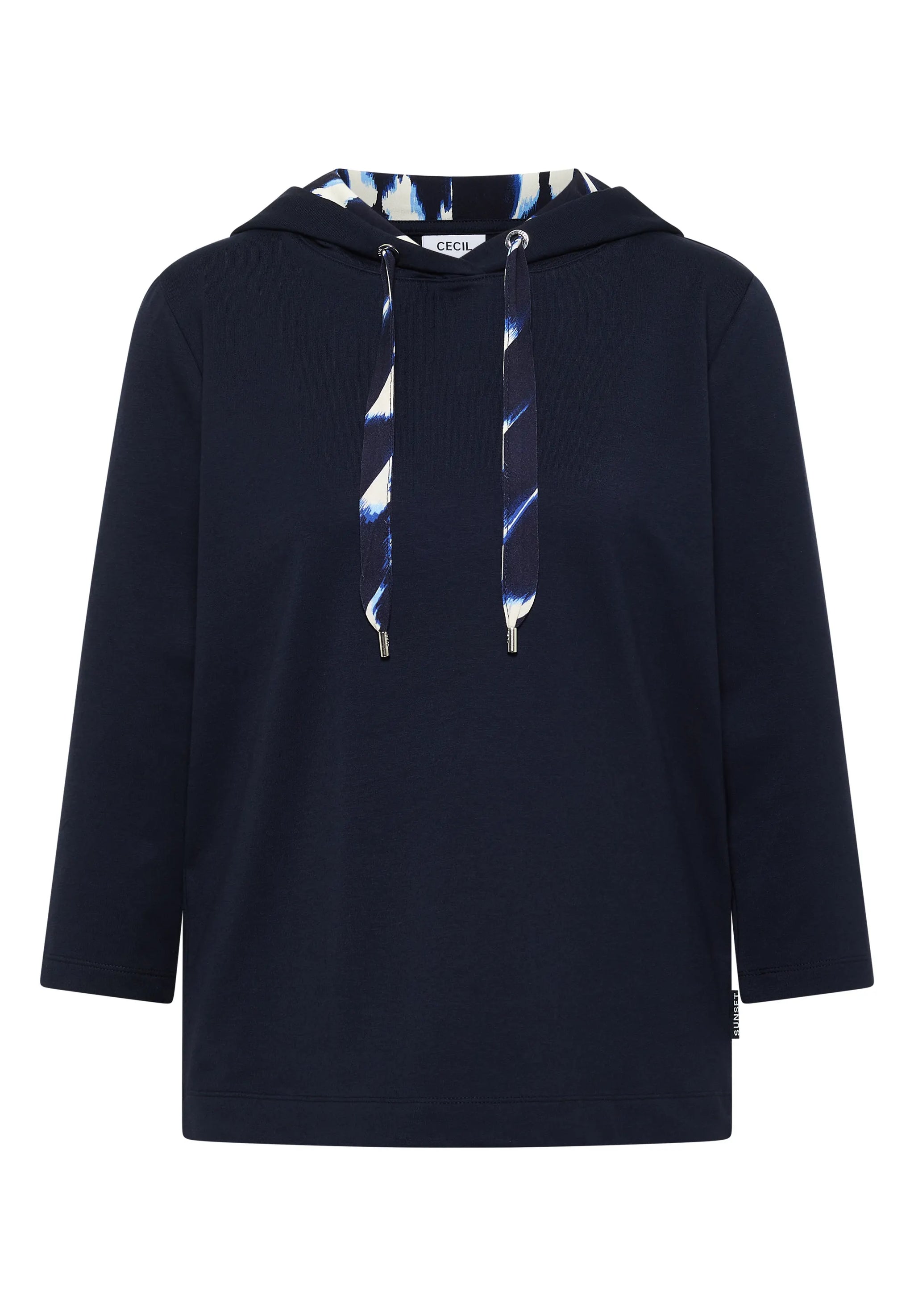 3/4-Arm Shirt mit Kapuze und Printdetails