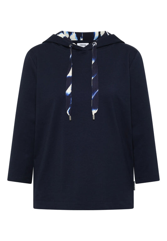 3/4-Arm Shirt mit Kapuze und Printdetails