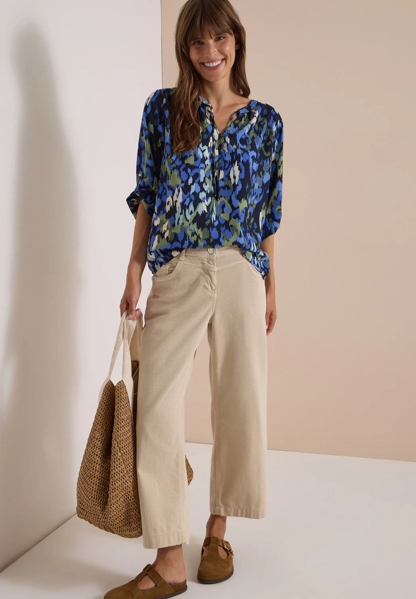 3/4-Arm Bluse mit Turn-Up und Print